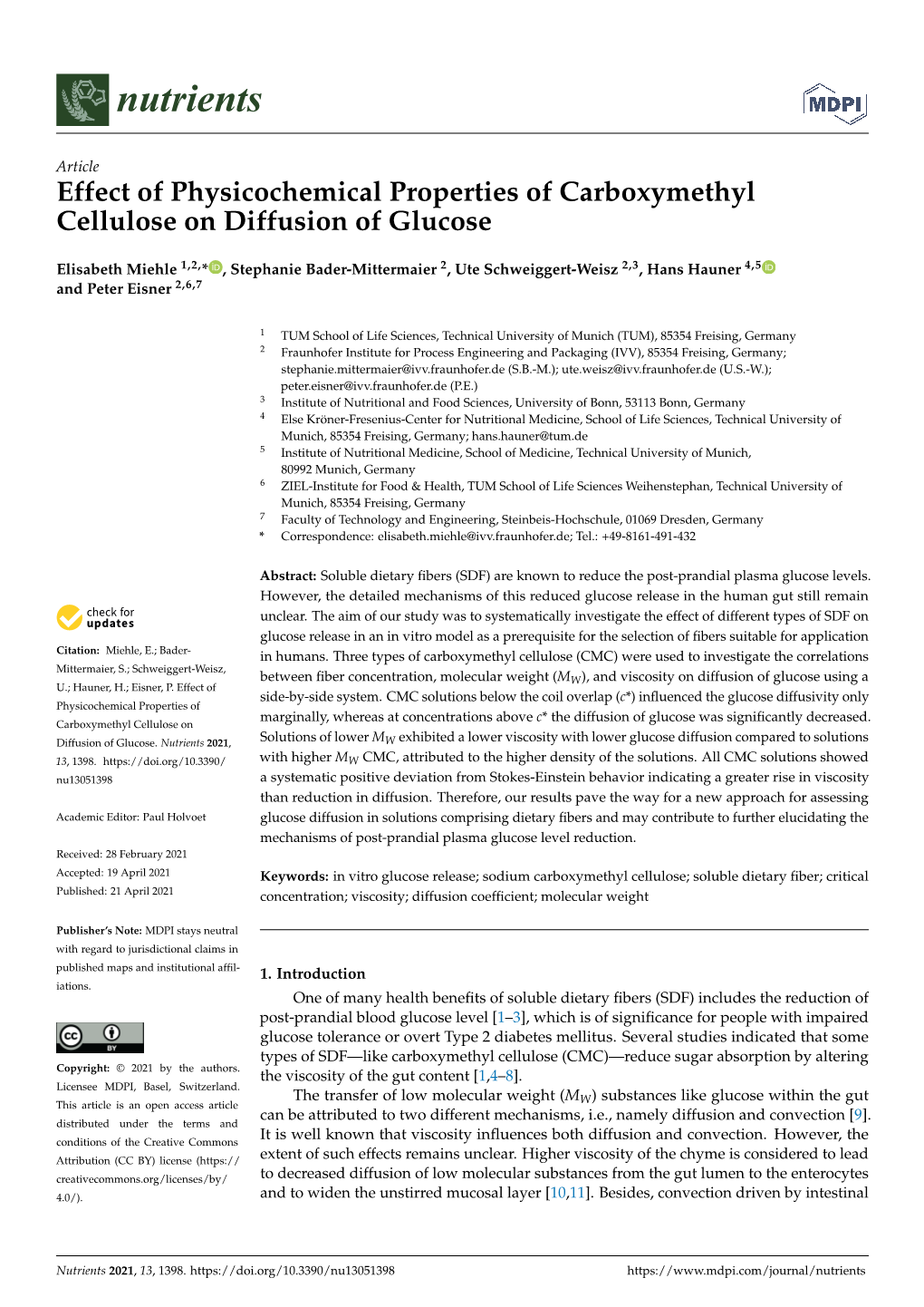 Effect of Physicochemical Properties of Carboxymethyl Cellulose on Diffusion of Glucose