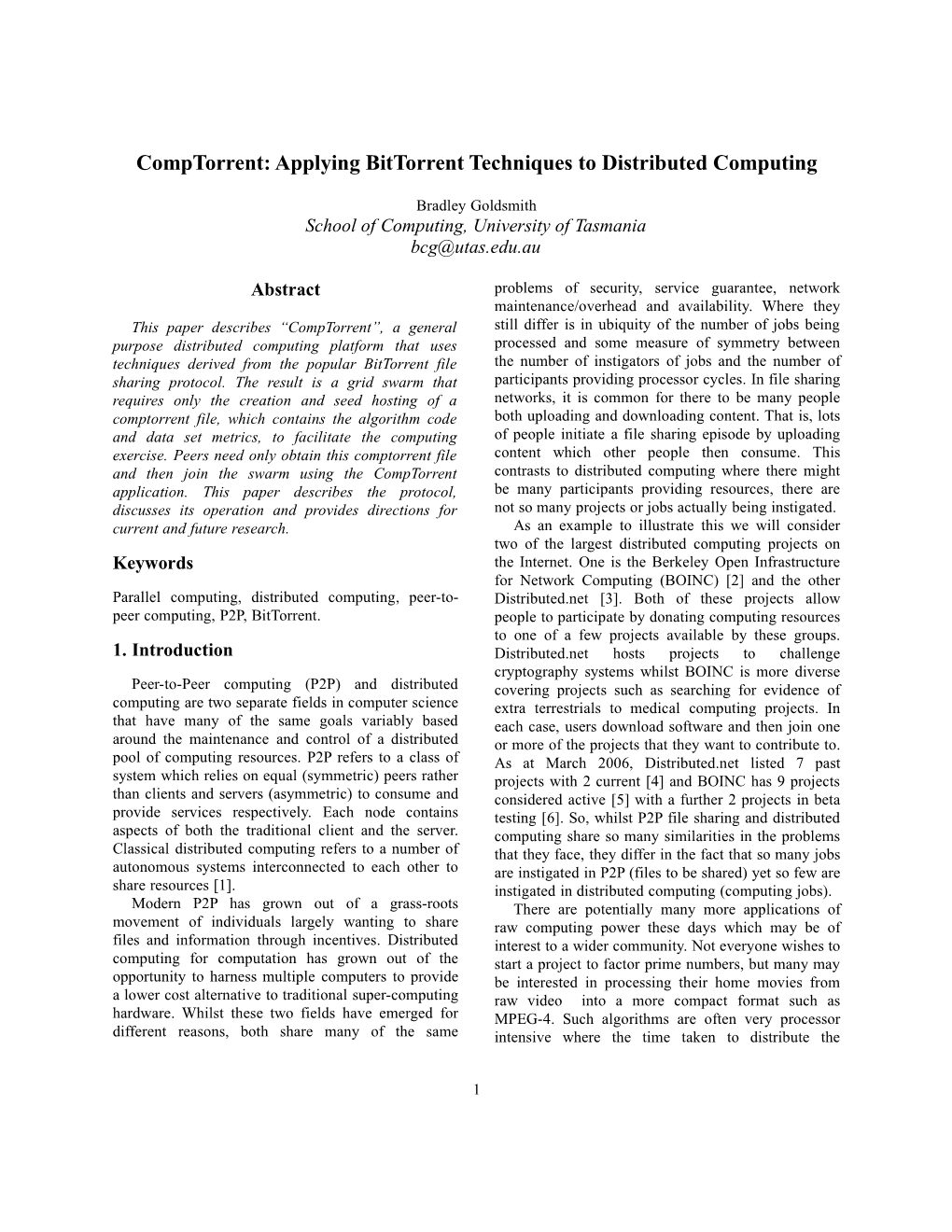 Comptorrent: Applying Bittorrent Techniques to Distributed Computing