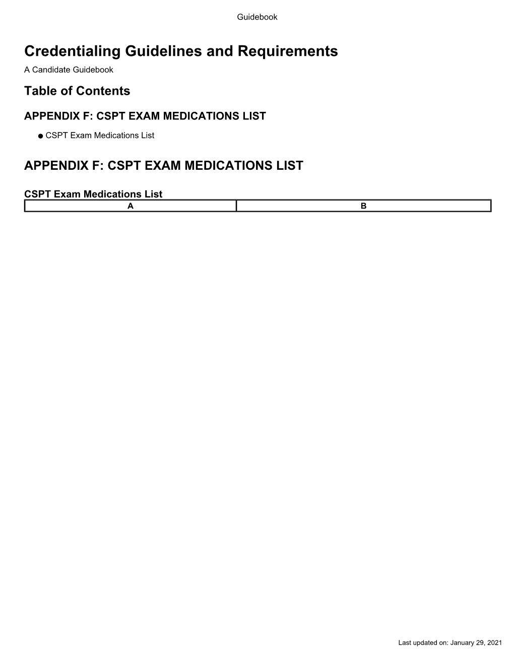 Credentialing Guidelines and Requirements a Candidate Guidebook Table of Contents