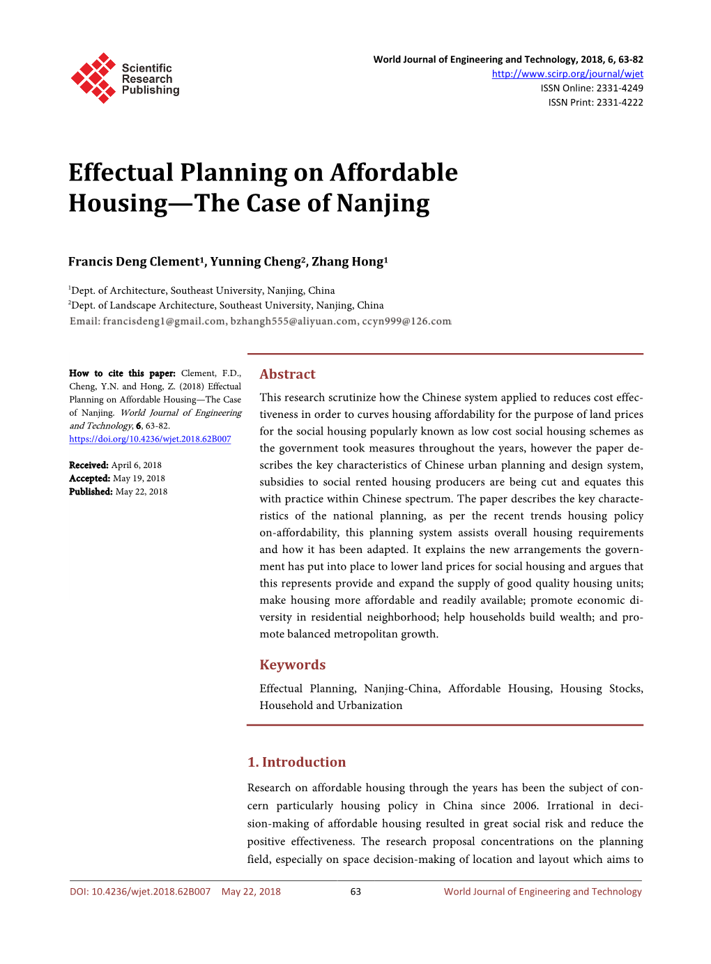 Effectual Planning on Affordable Housing—The Case of Nanjing