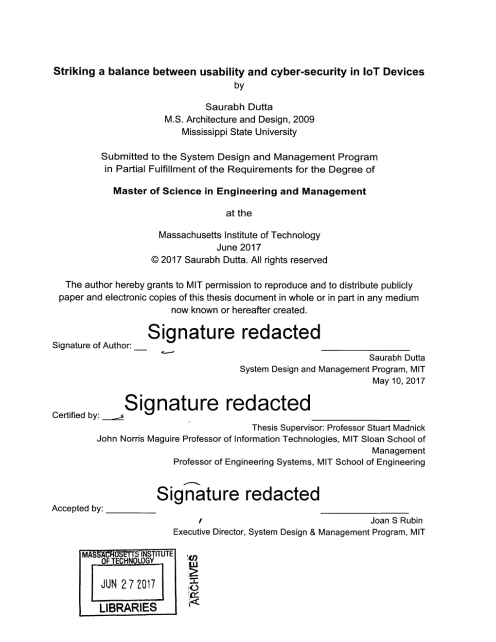 Redacted Saurabh Dutta System Design and Management Program, MIT May 10, 2017