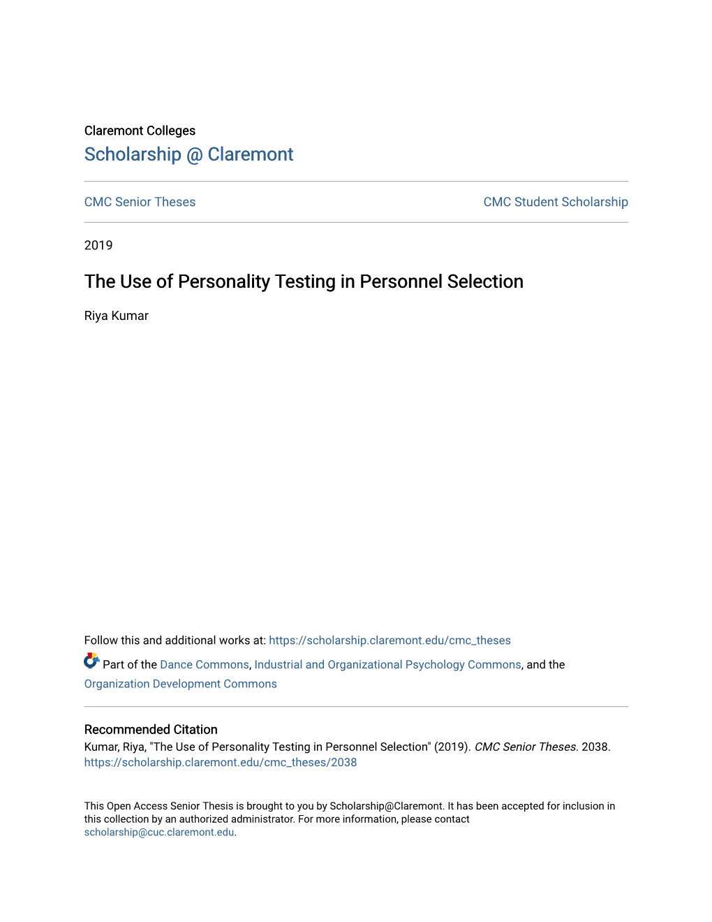 The Use of Personality Testing in Personnel Selection