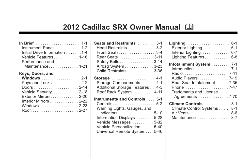 2012 Cadillac SRX Owner Manual M