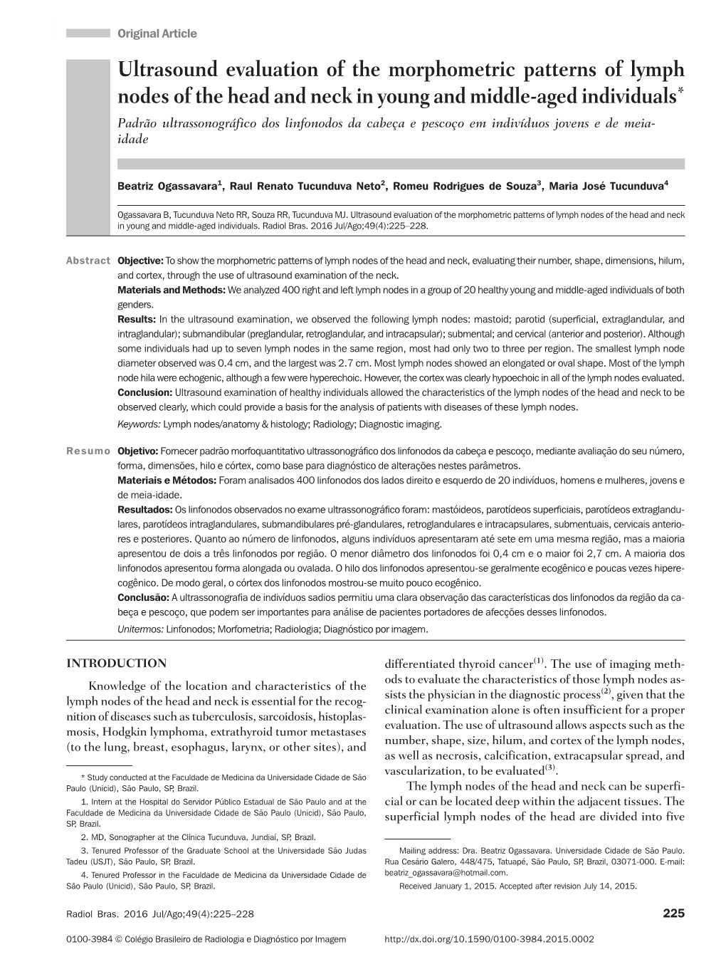 Ultrasound Evaluation of the Morphometric Patterns Of