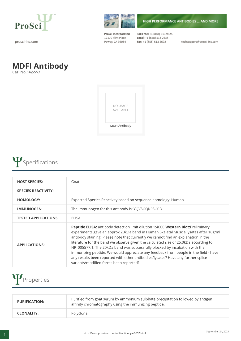 MDFI Antibody Cat