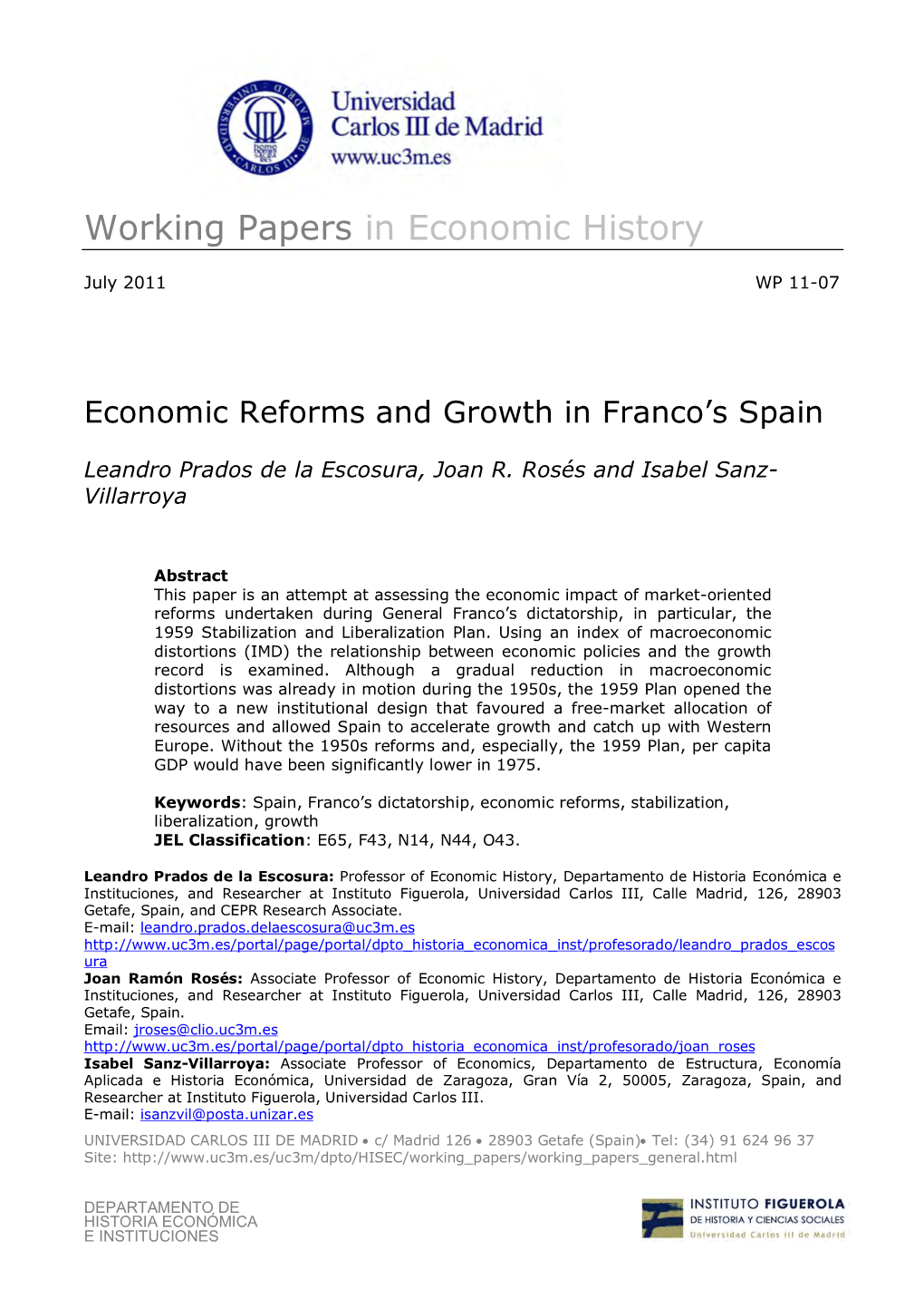 Economic Reforms and Growth in Franco's Spain