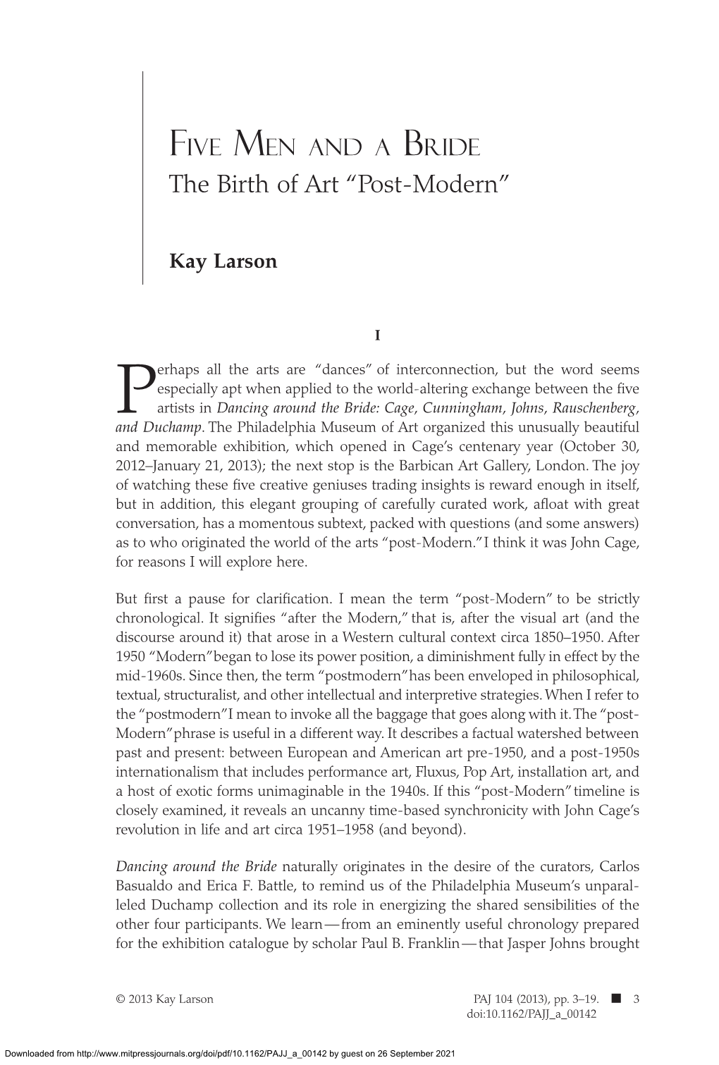 Five Men and a Bride the Birth of Art “Post-Modern”