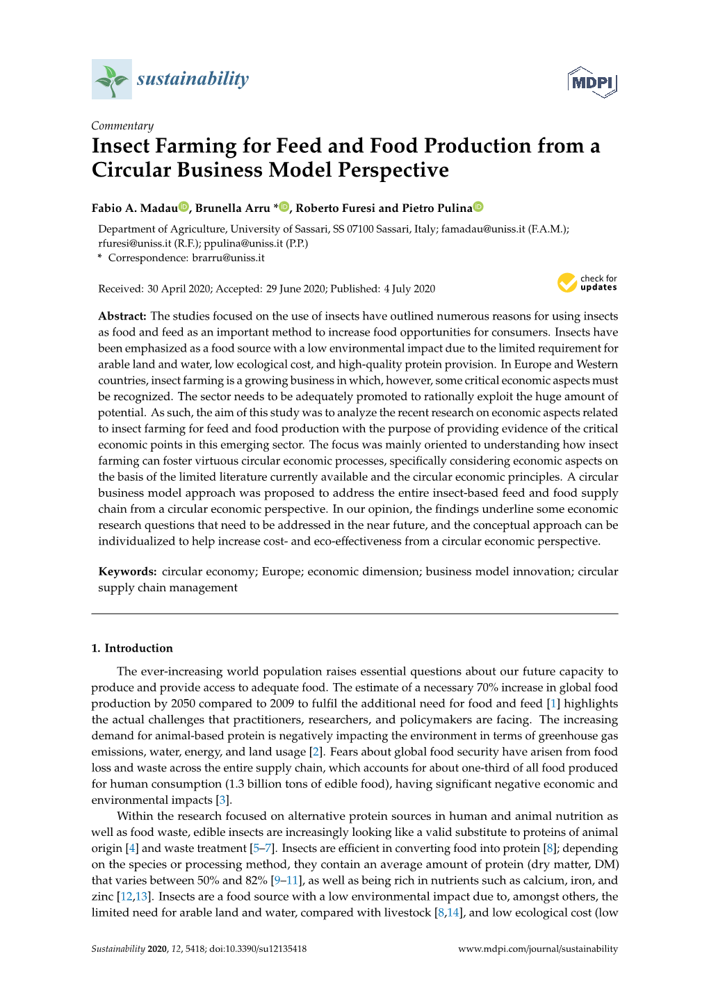 Insect Farming for Feed and Food Production from a Circular Business Model Perspective