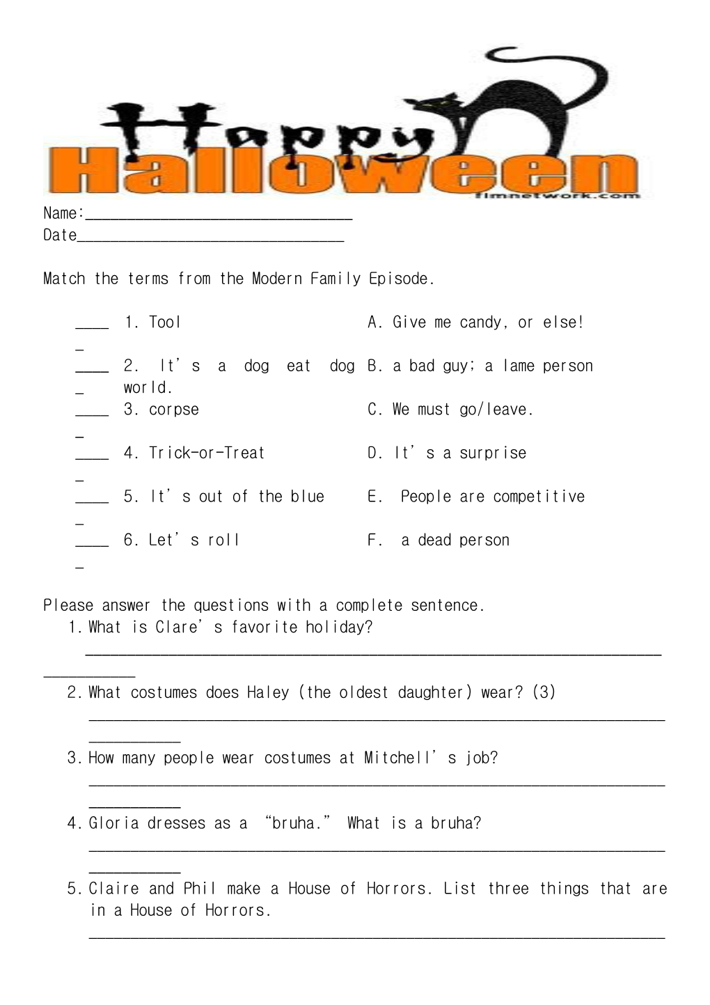 Match the Terms from the Modern Family Episode