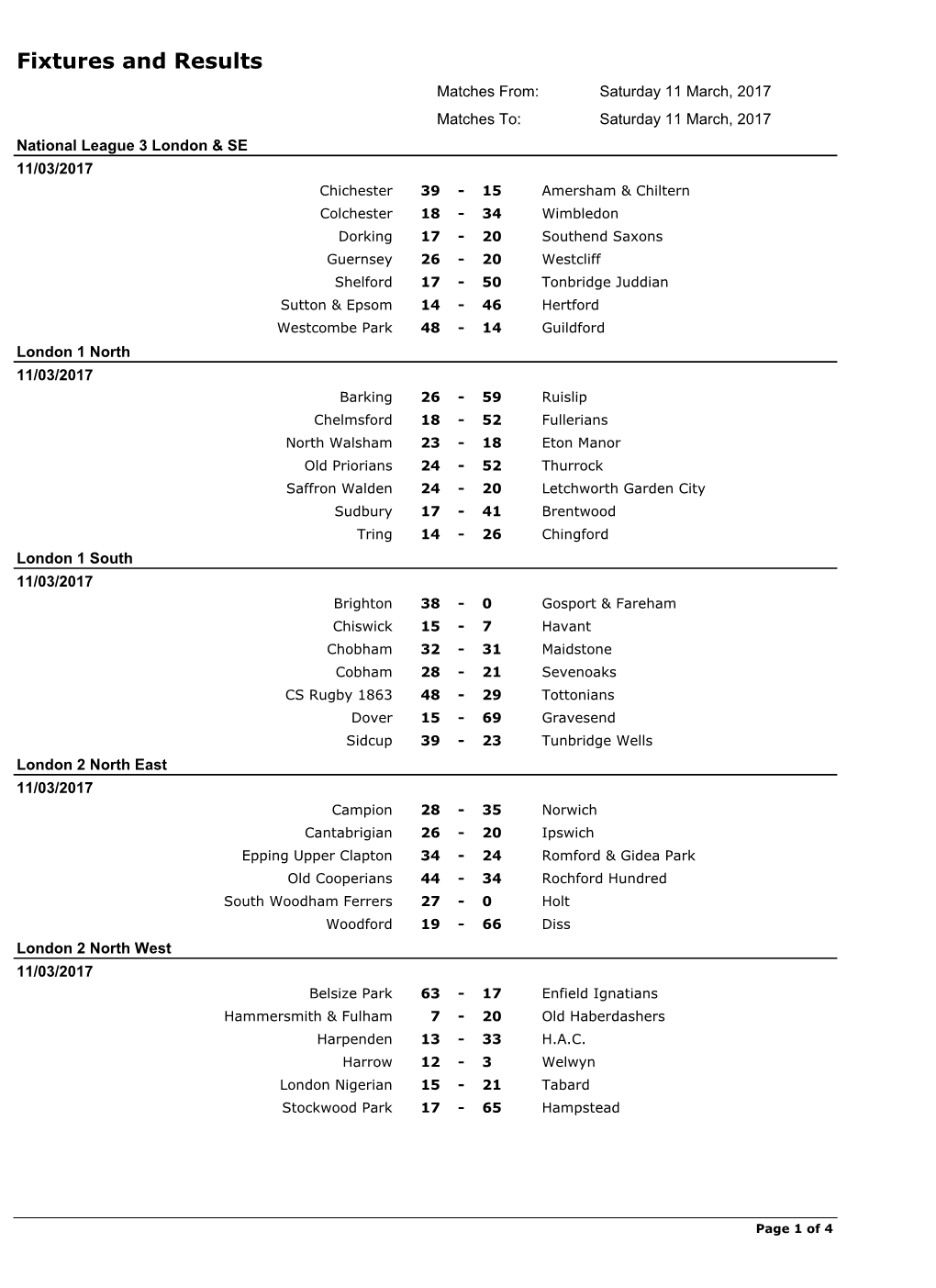 Fixtures and Results