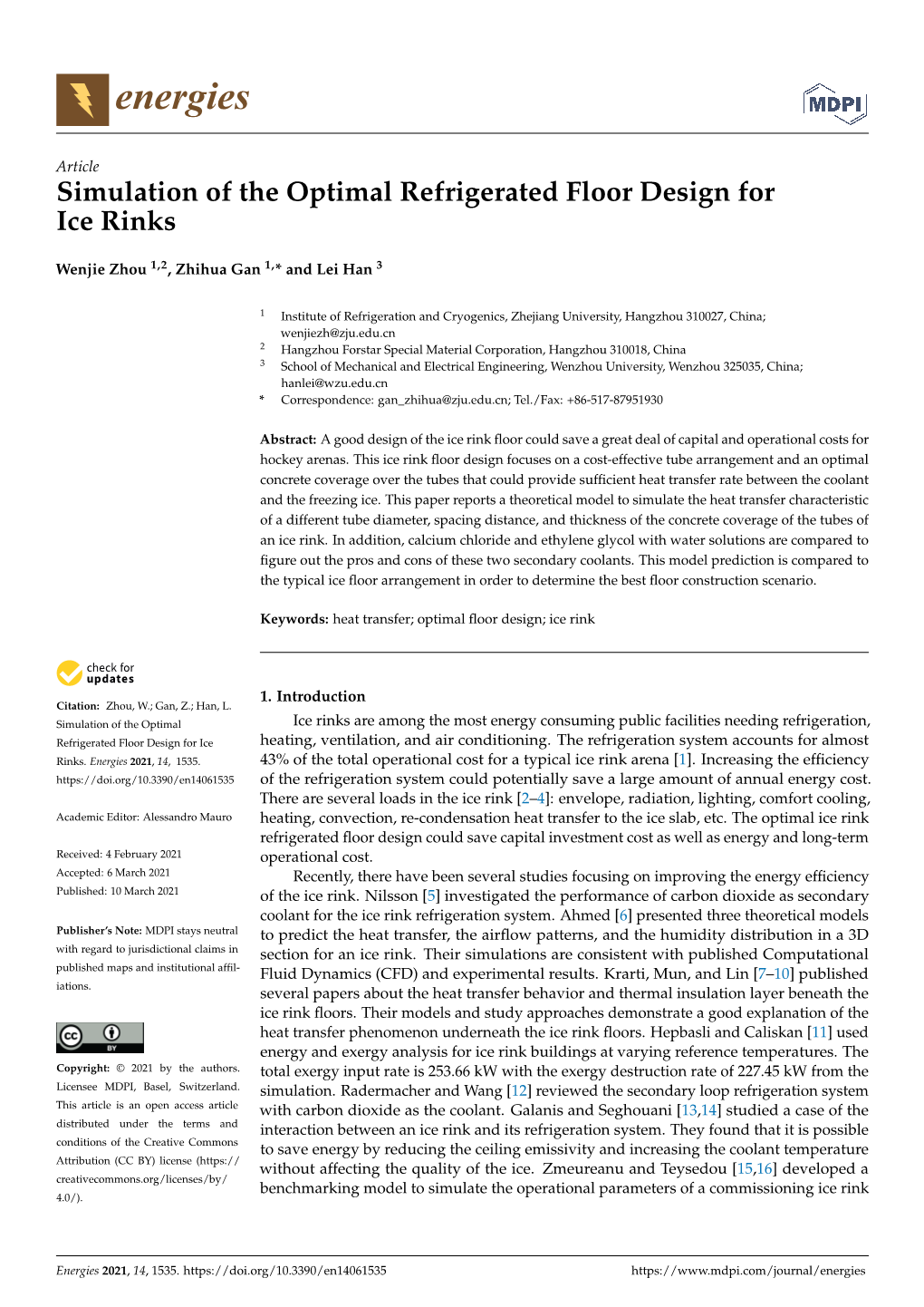 Simulation of the Optimal Refrigerated Floor Design for Ice Rinks