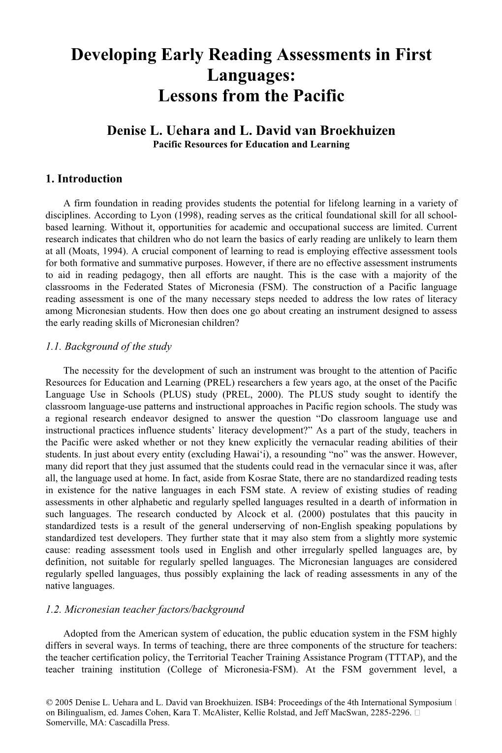 Developing Early Reading Assessments in First Languages: Lessons from the Pacific