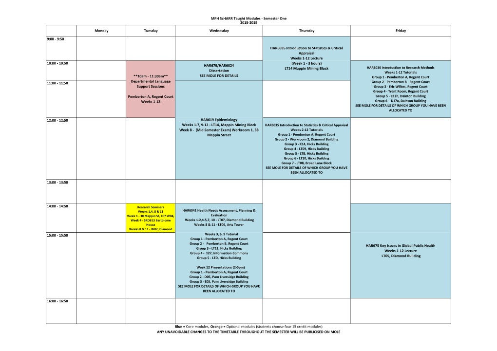 10:50 HAR679/HAR6024 Dissertation SEE MOLE for DETAILS 11:00