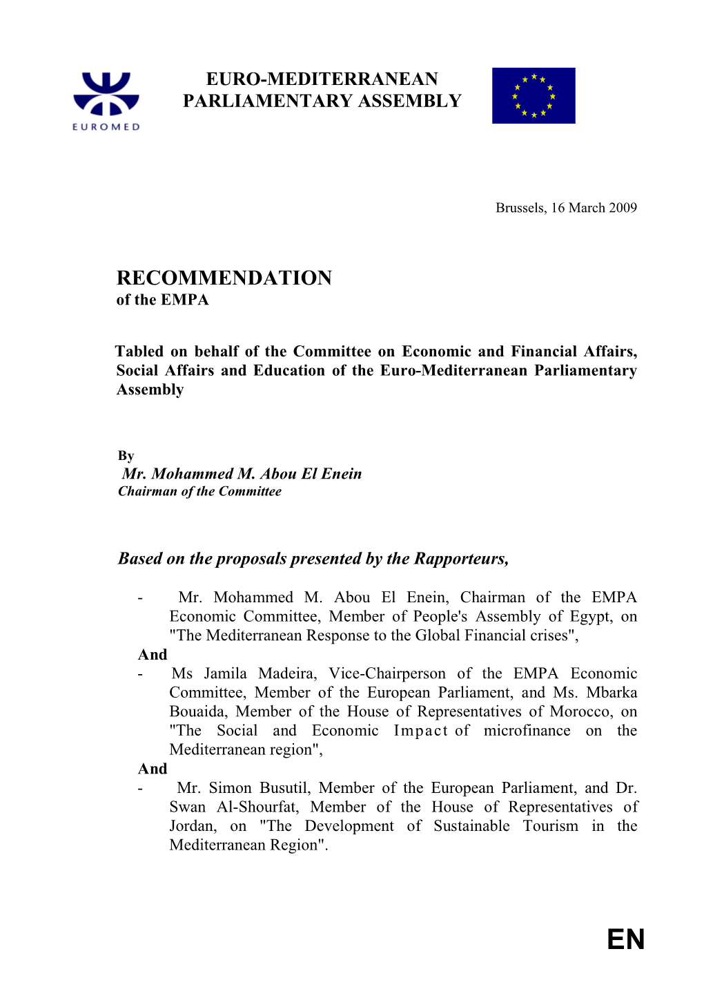 RECOMMENDATION of the EMPA