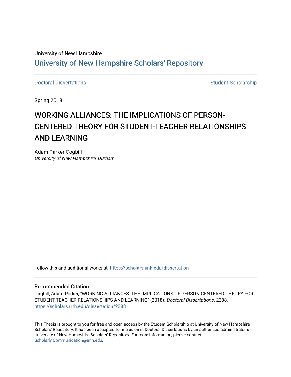 Working Alliances: the Implications of Person- Centered Theory for Student-Teacher Relationships and Learning