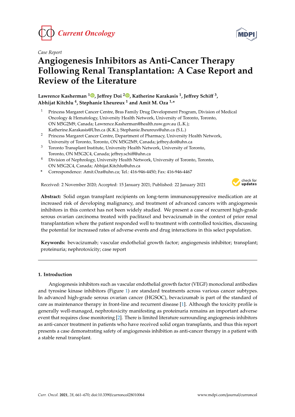 Angiogenesis Inhibitors As Anti-Cancer Therapy Following Renal Transplantation: a Case Report and Review of the Literature