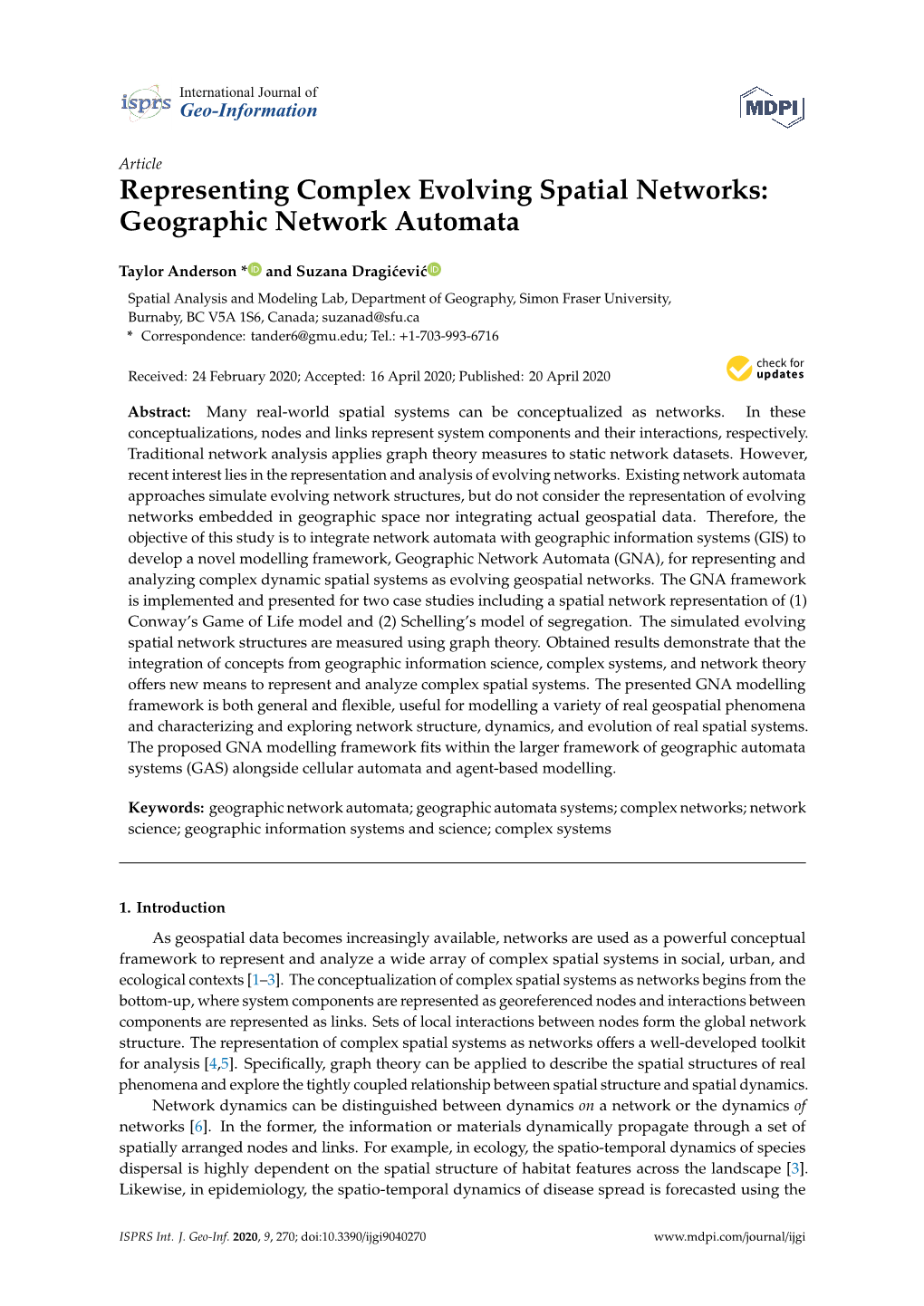 Representing Complex Evolving Spatial Networks: Geographic Network Automata