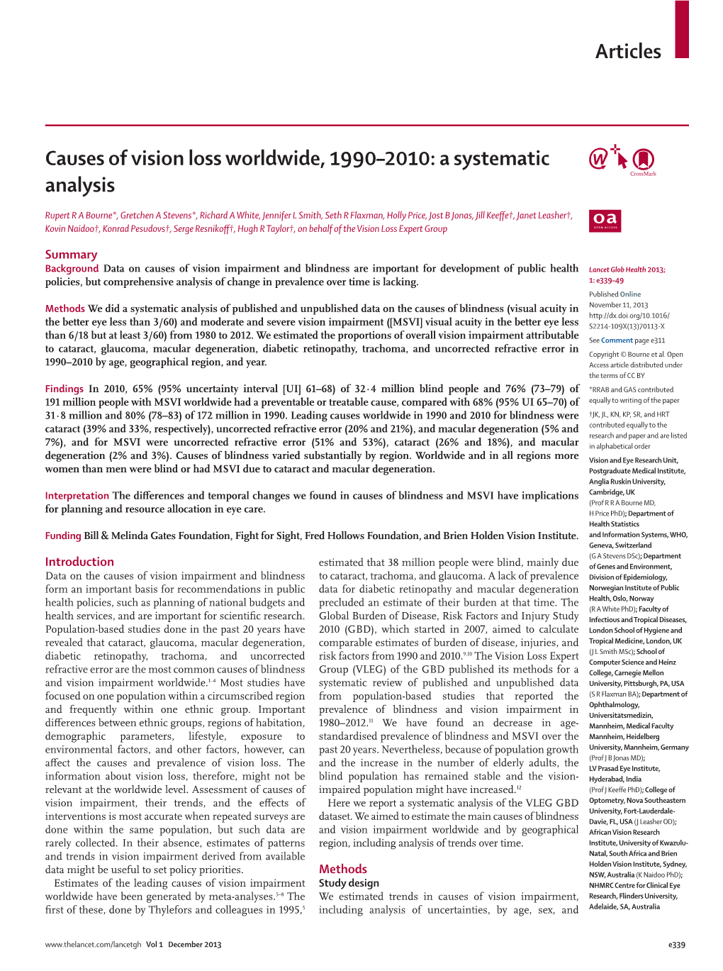 Causes of Vision Loss Worldwide, 1990Â€“2010: a Systematic Analysis