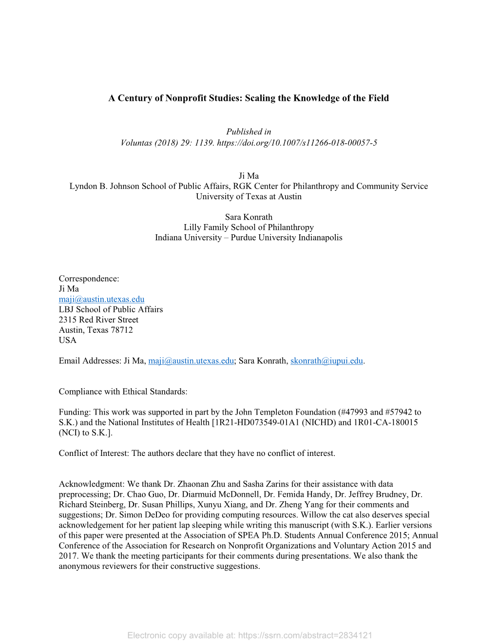 A Century of Nonprofit Studies: Scaling the Knowledge of the Field