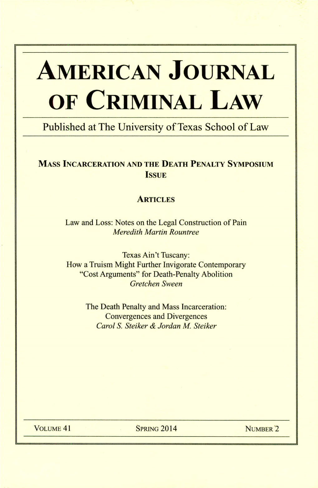 OF CRIMINAL LAW Published at the University of Texas School of Law