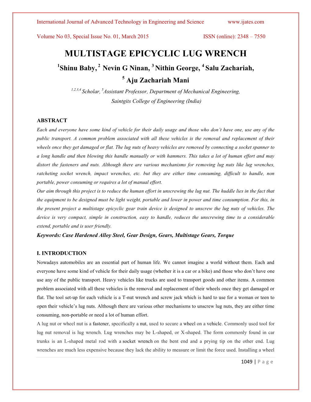Multistage Epicyclic Lug Wrench