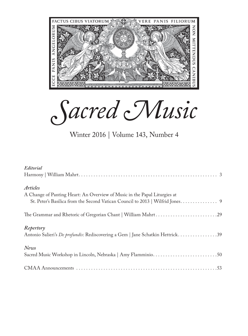 Sacred Music Winter 2016 | Volume 143, Number 4