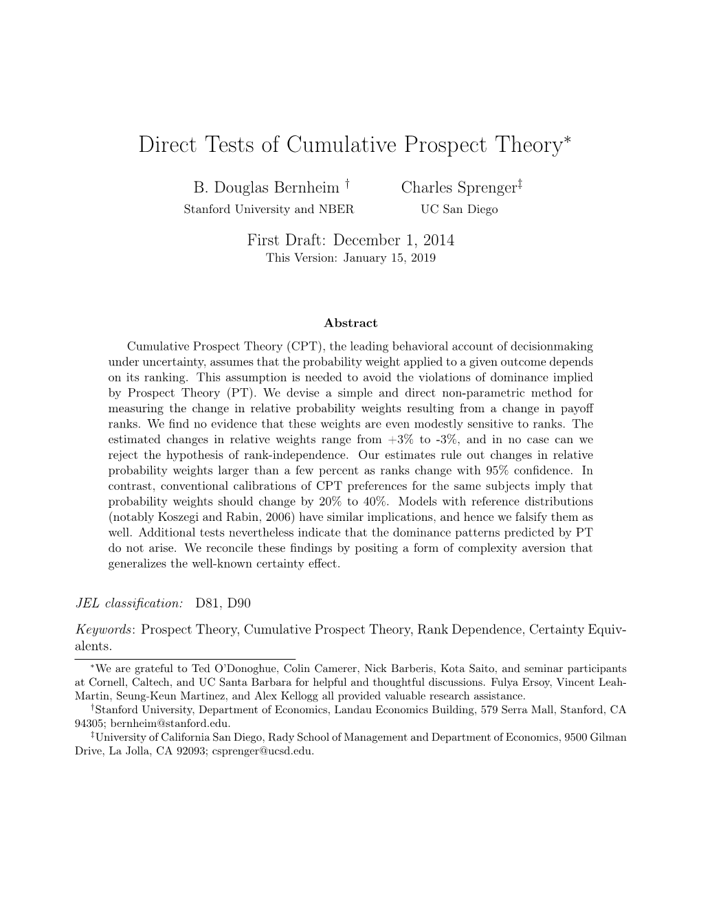 Direct Tests of Cumulative Prospect Theory∗