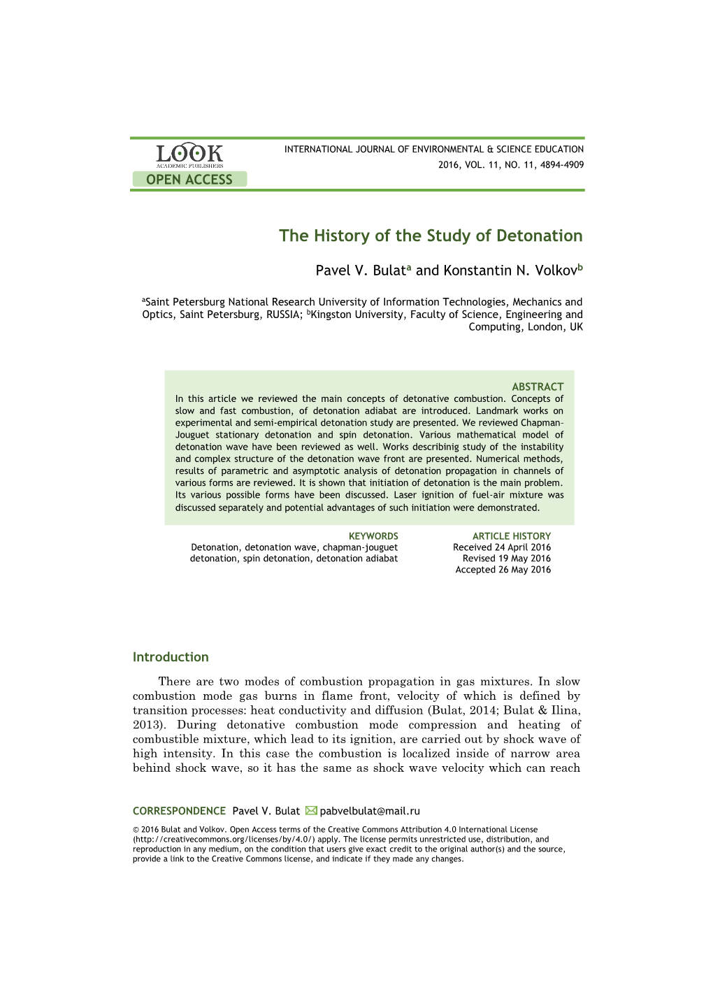 The History of the Study of Detonation