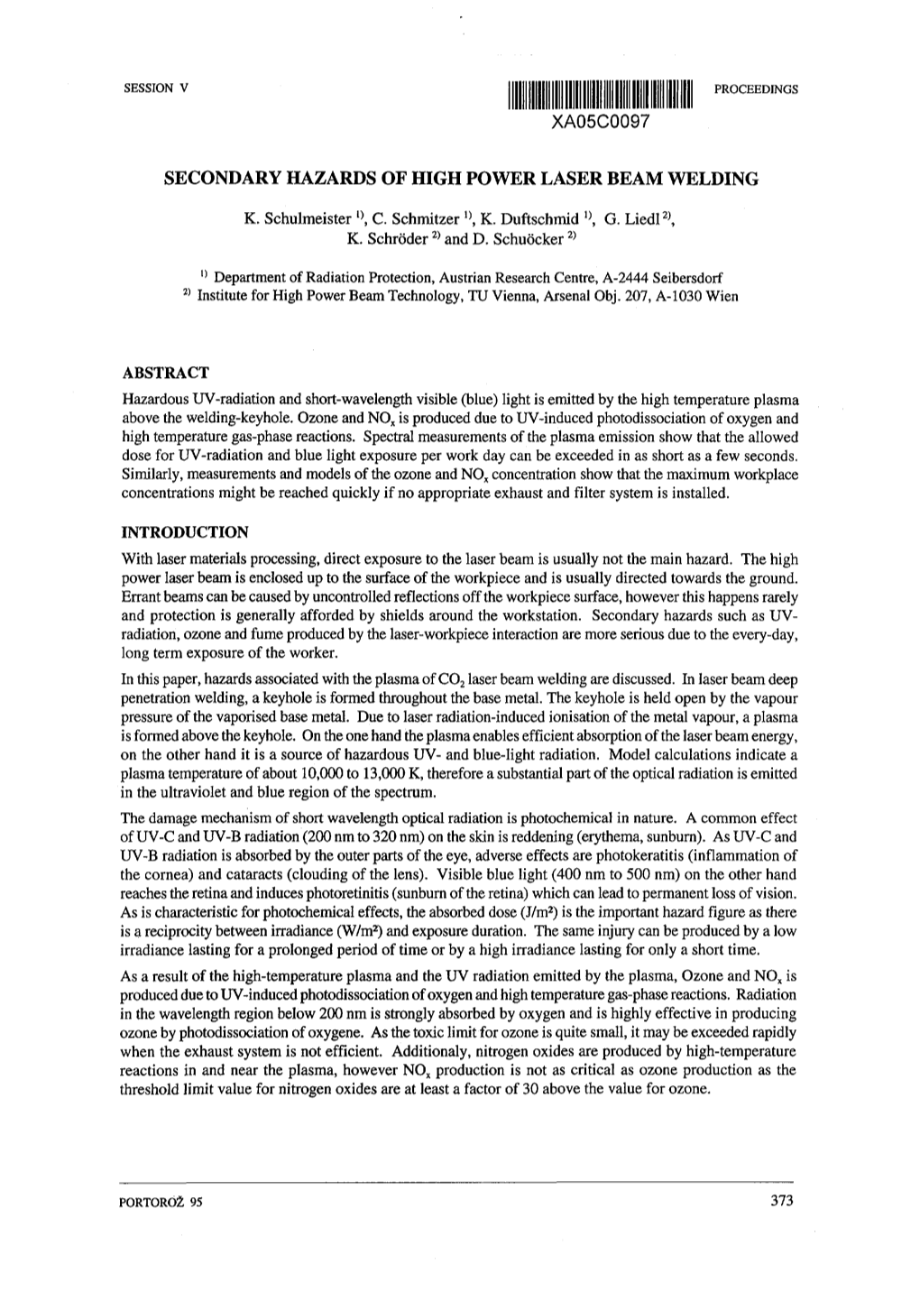 Secondary Hazards of High Power Laser Beam Welding