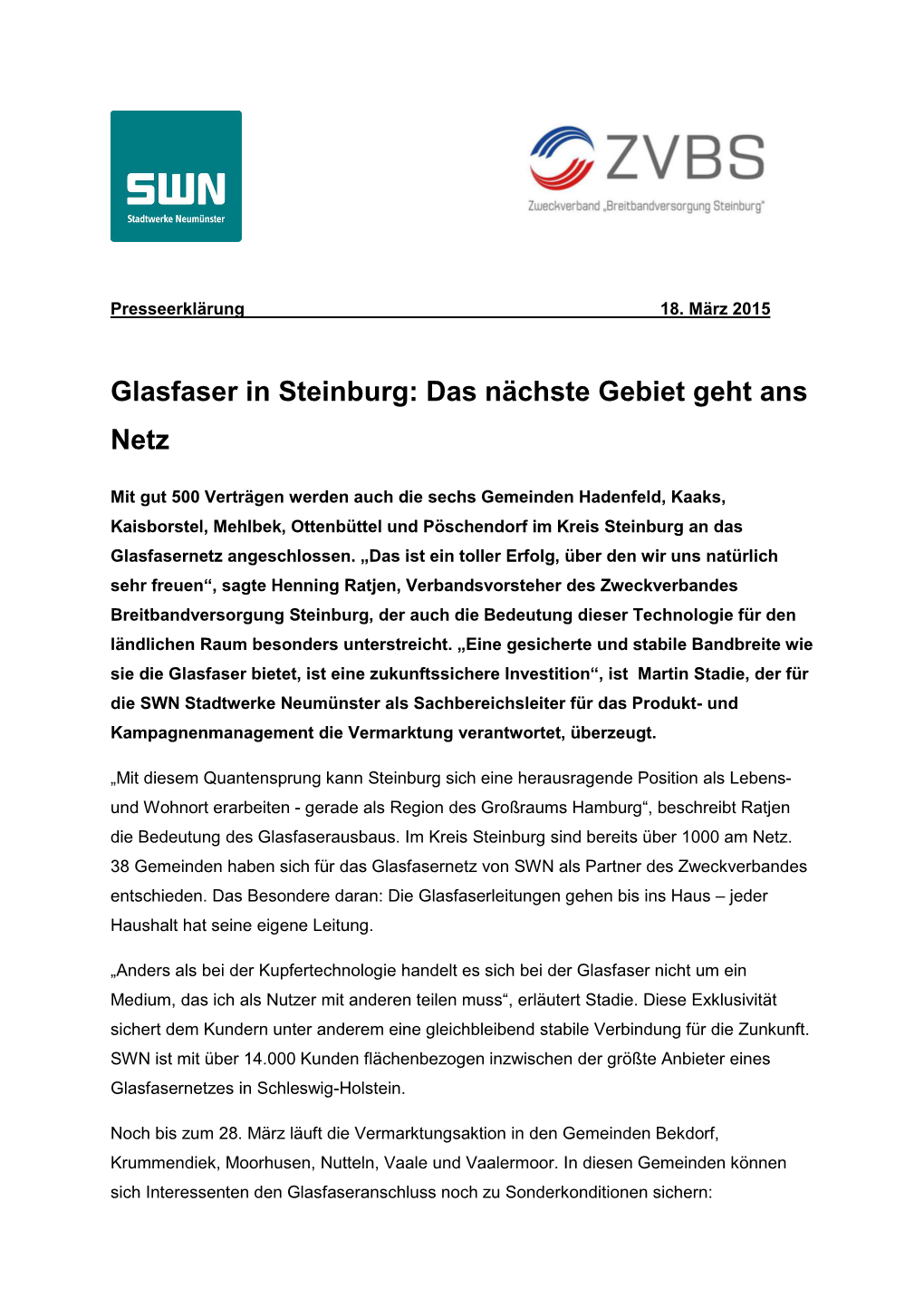 Glasfaser in Steinburg: Das Nächste Gebiet Geht Ans Netz