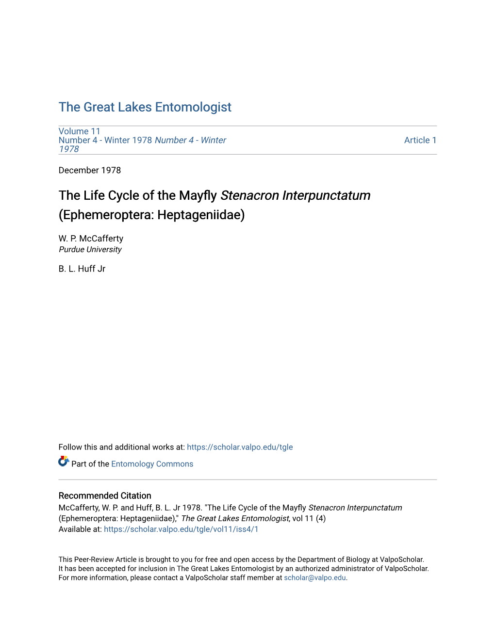 The Life Cycle of the Mayfly Stenacron Interpunctatum (Ephemeroptera: Heptageniidae)