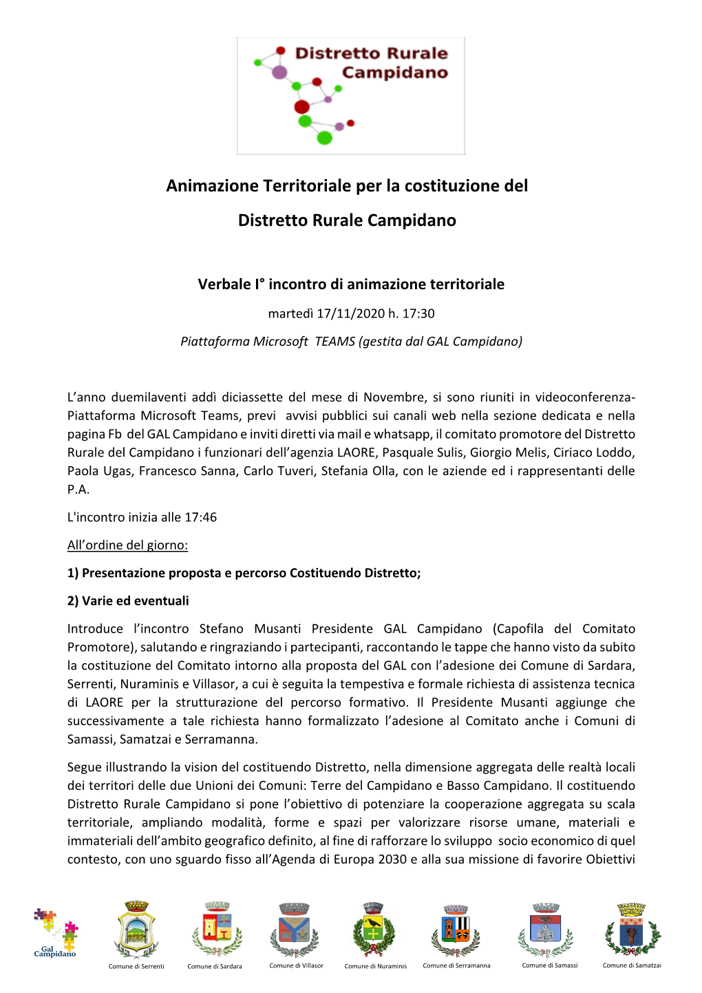 Animazione Territoriale Per La Costituzione Del Distretto Rurale Campidano