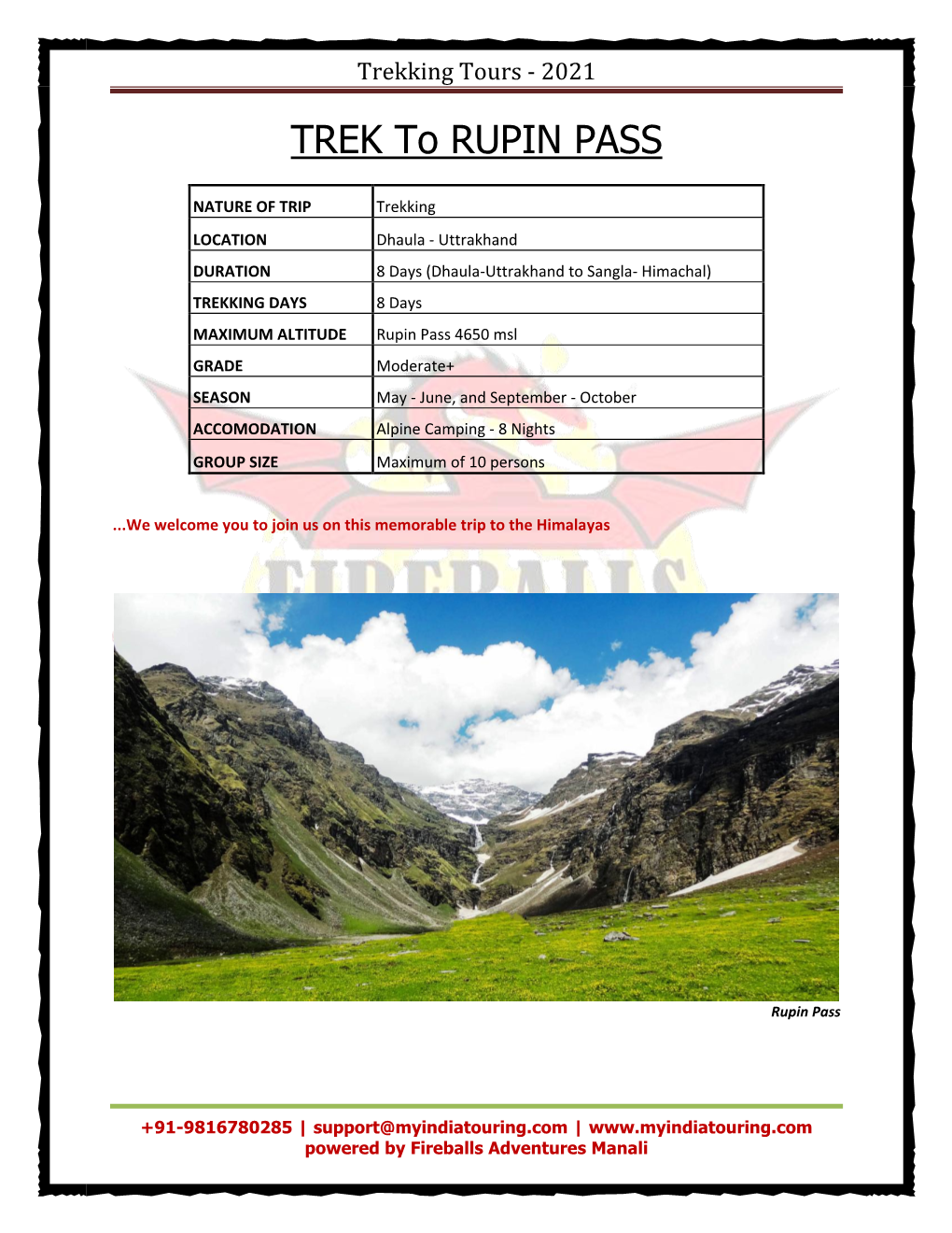 TREK to RUPIN PASS