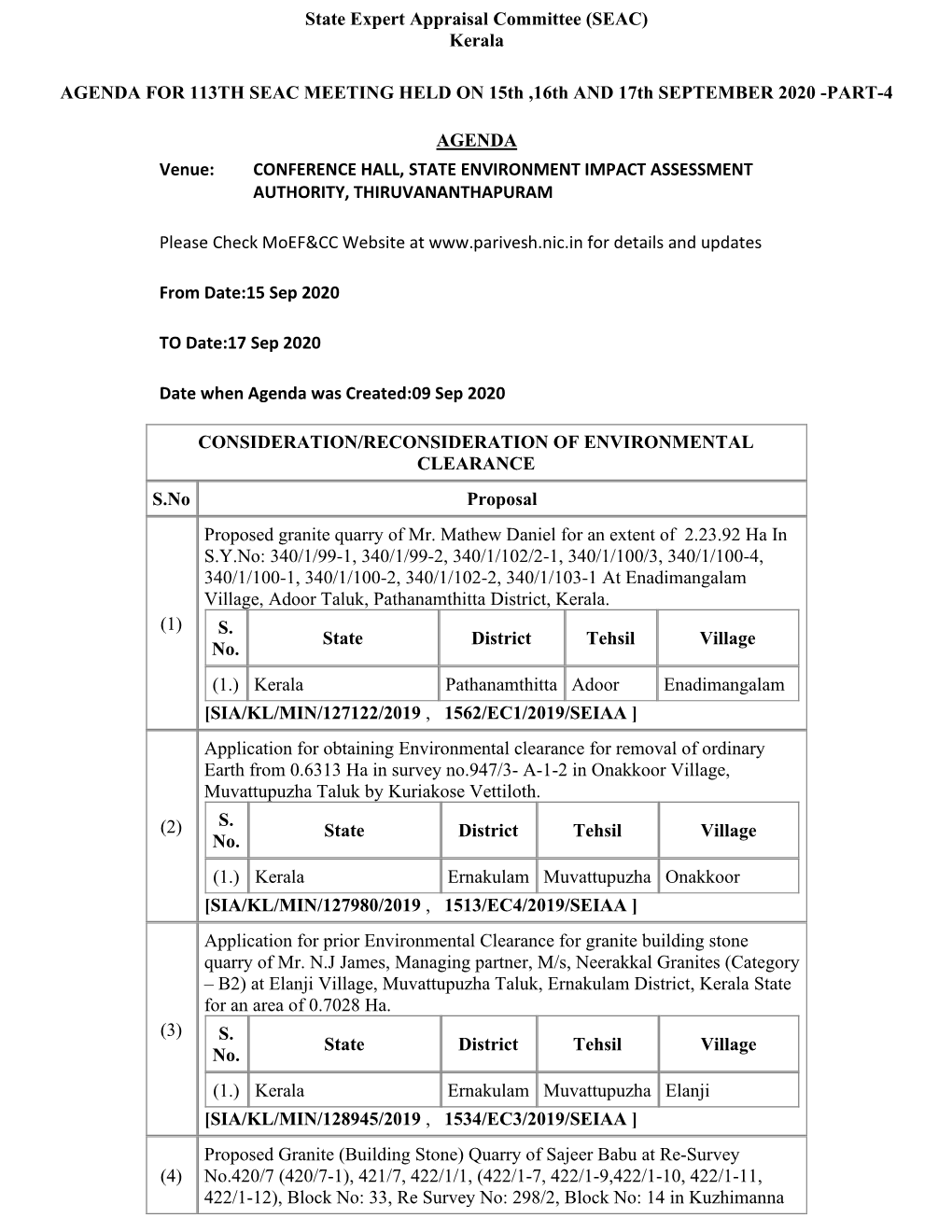 State Expert Appraisal Committee (SEAC) Kerala