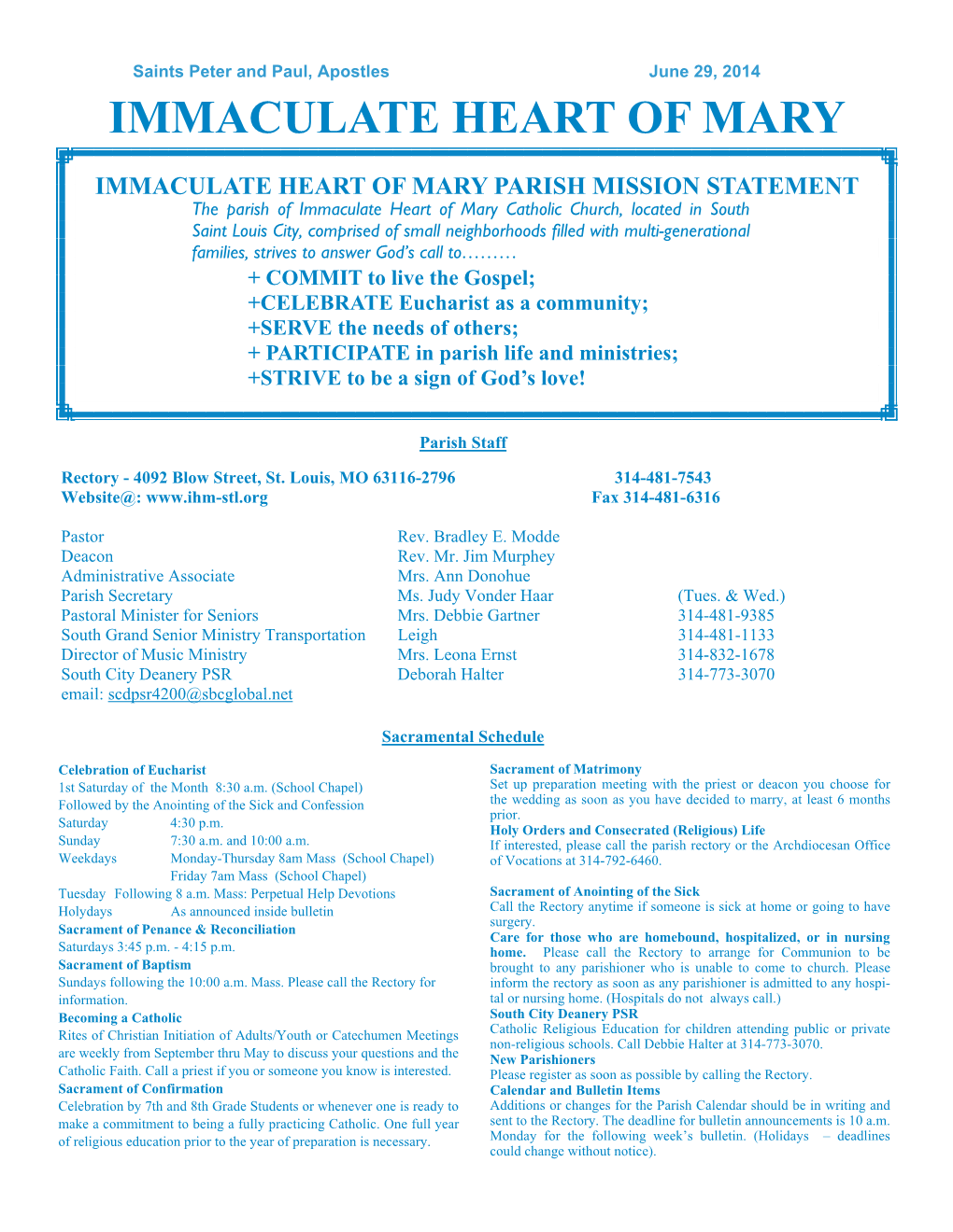 Immaculate Heart of Mary Parish Mission Statement