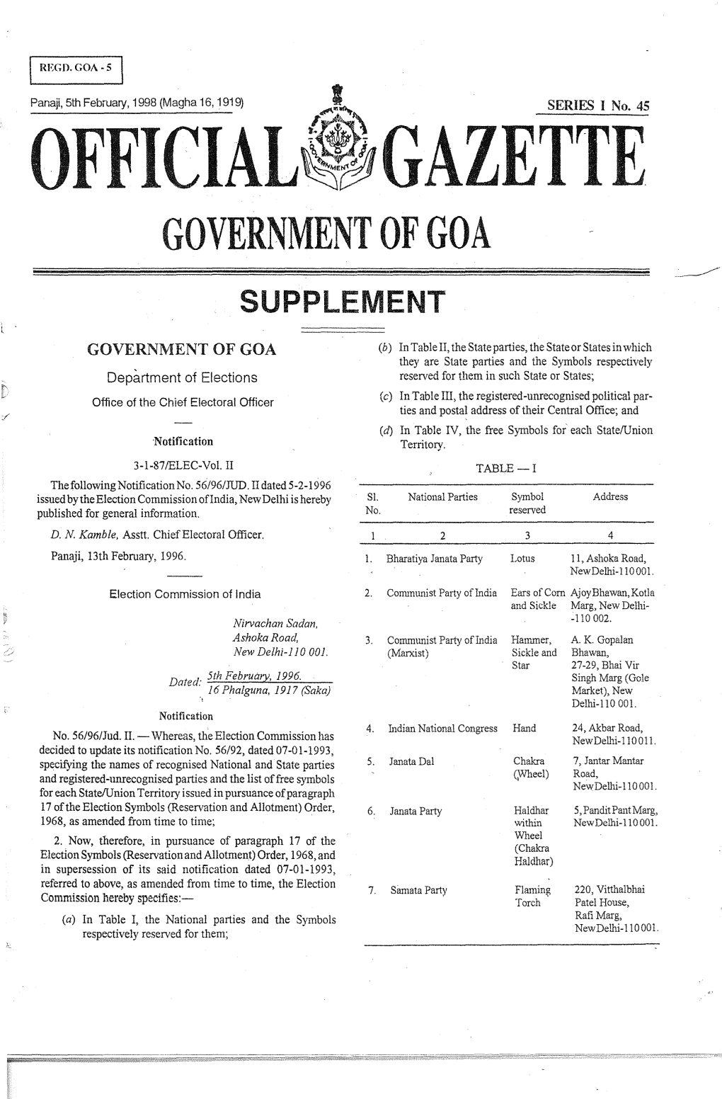 OFFICIAL~Twgazette GOVERNMENT of GOA SUPPLEMENT L