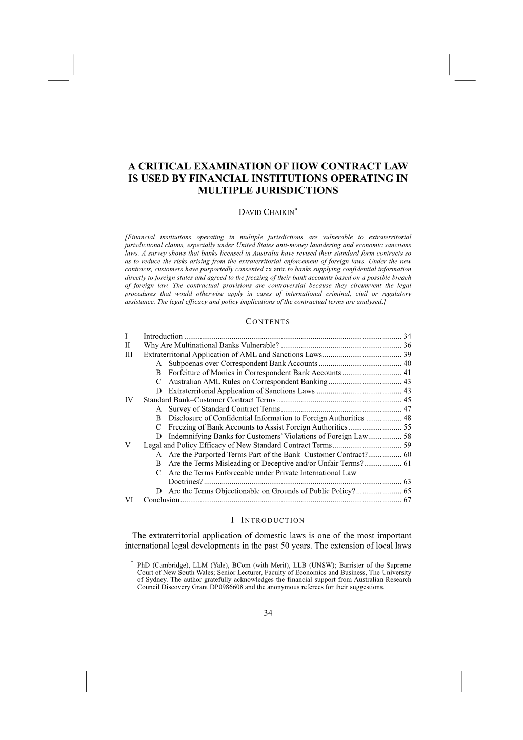 A Critical Examination of How Contract Law Is Used by Financial Institutions Operating in Multiple Jurisdictions