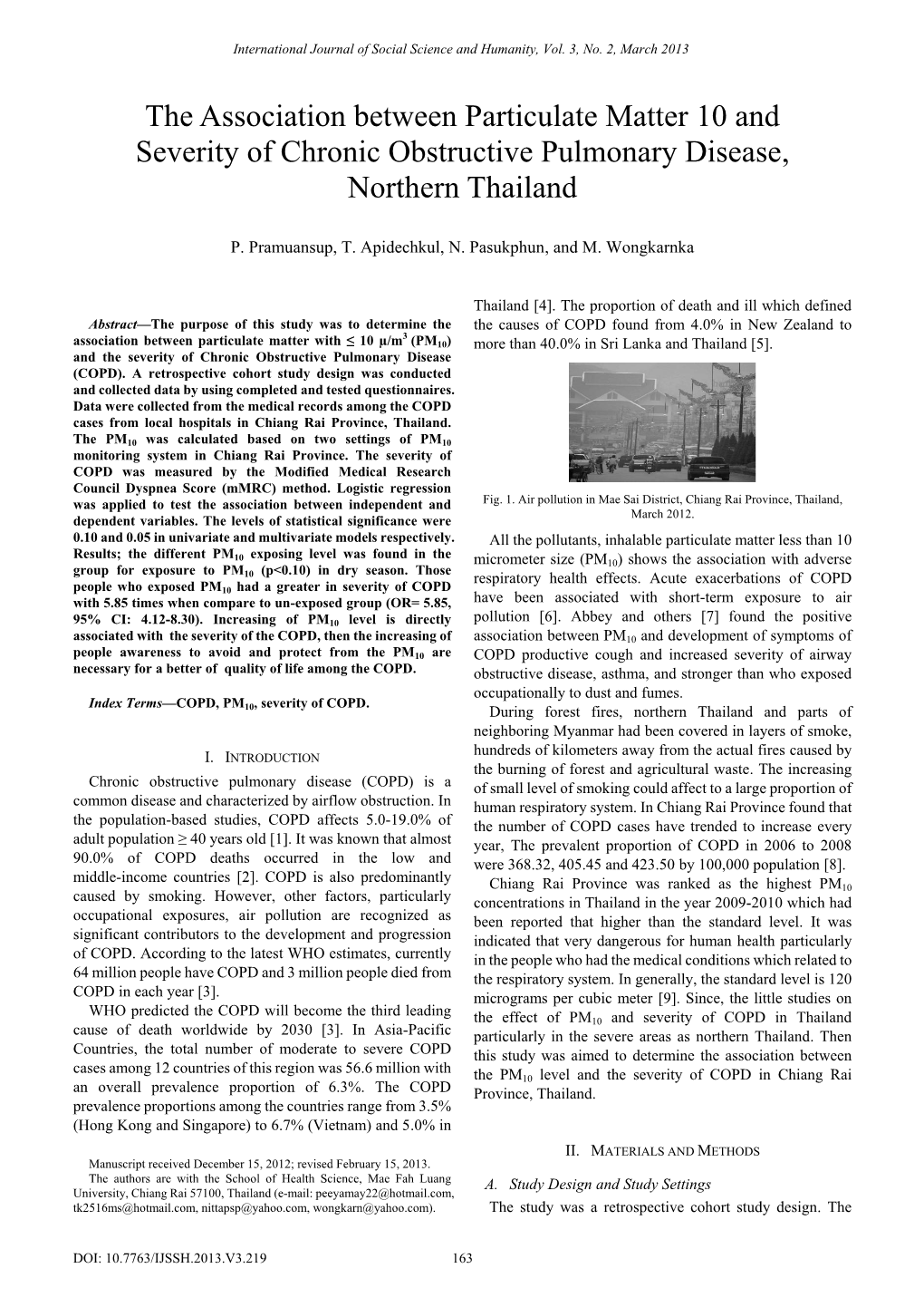 The Association Between Particulate Matter 10 and Severity of Chronic Obstructive Pulmonary Disease, Northern Thailand