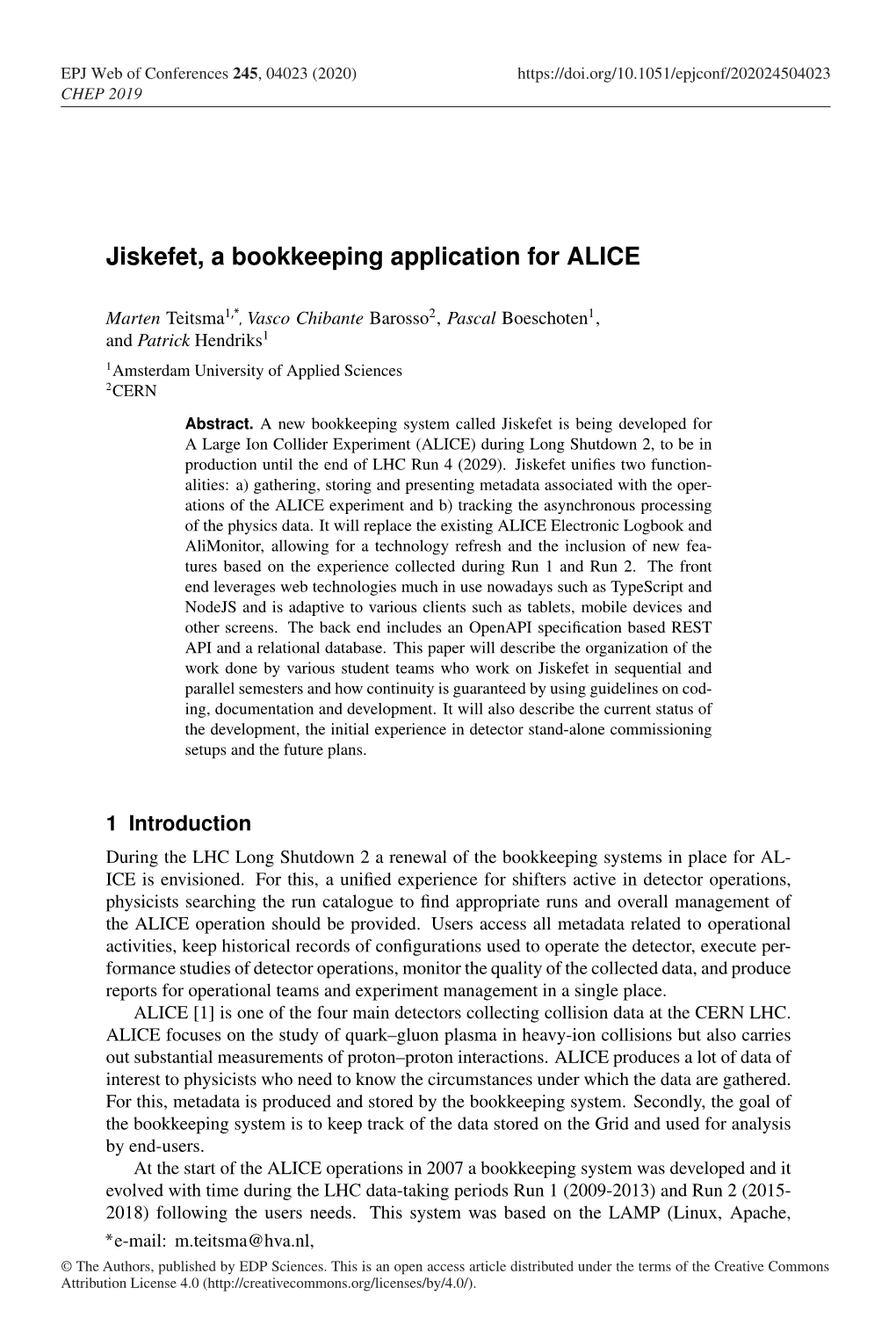 Jiskefet, a Bookkeeping Application for ALICE