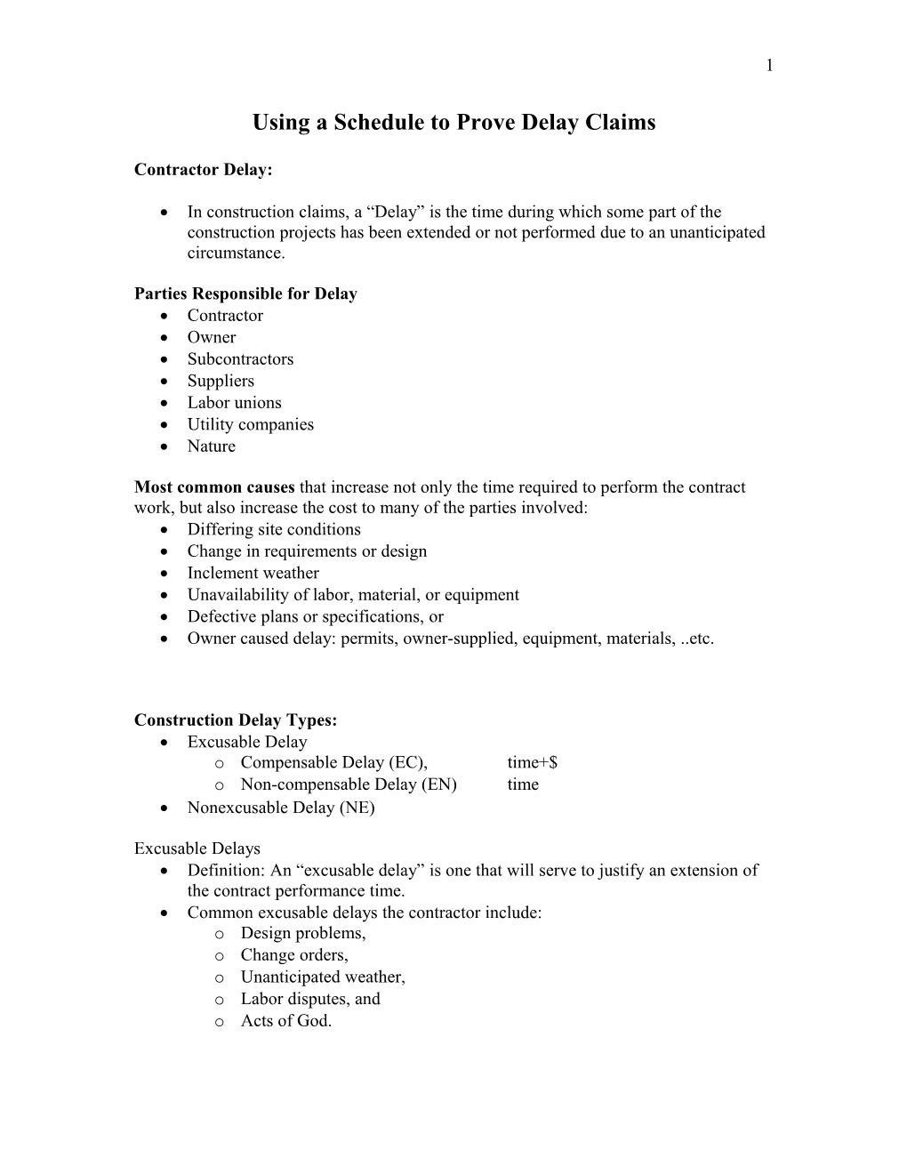 Chapter 12: Using a Schedule to Prove Delay Claims