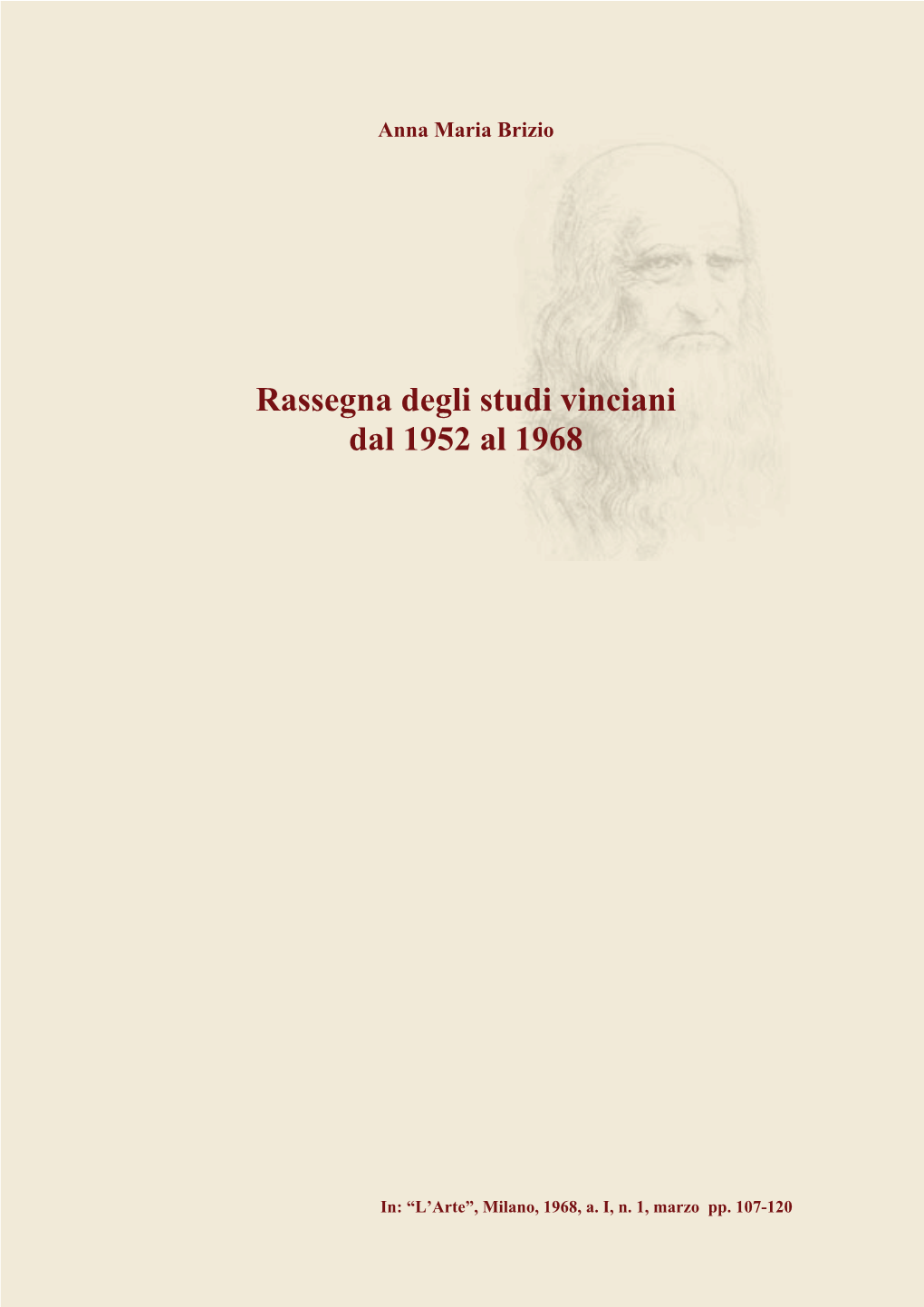 Rassegna Degli Studi Vinciani Dal 1952 Al 1968