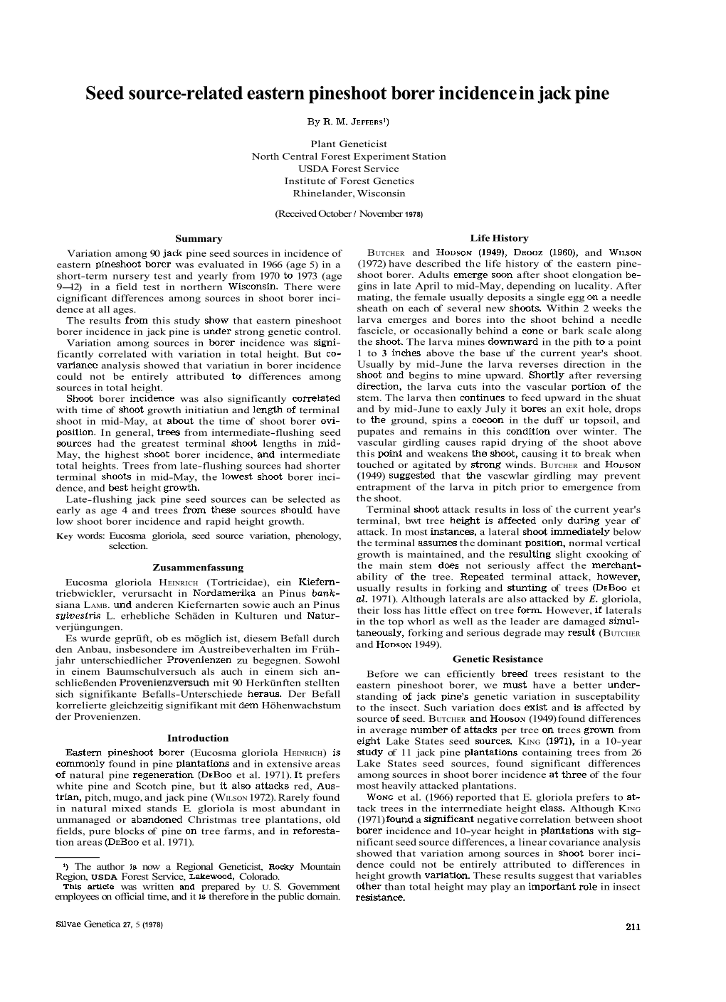 Seed Source-Related Eastern Pineshoot Borer Incidence in Jack Pine