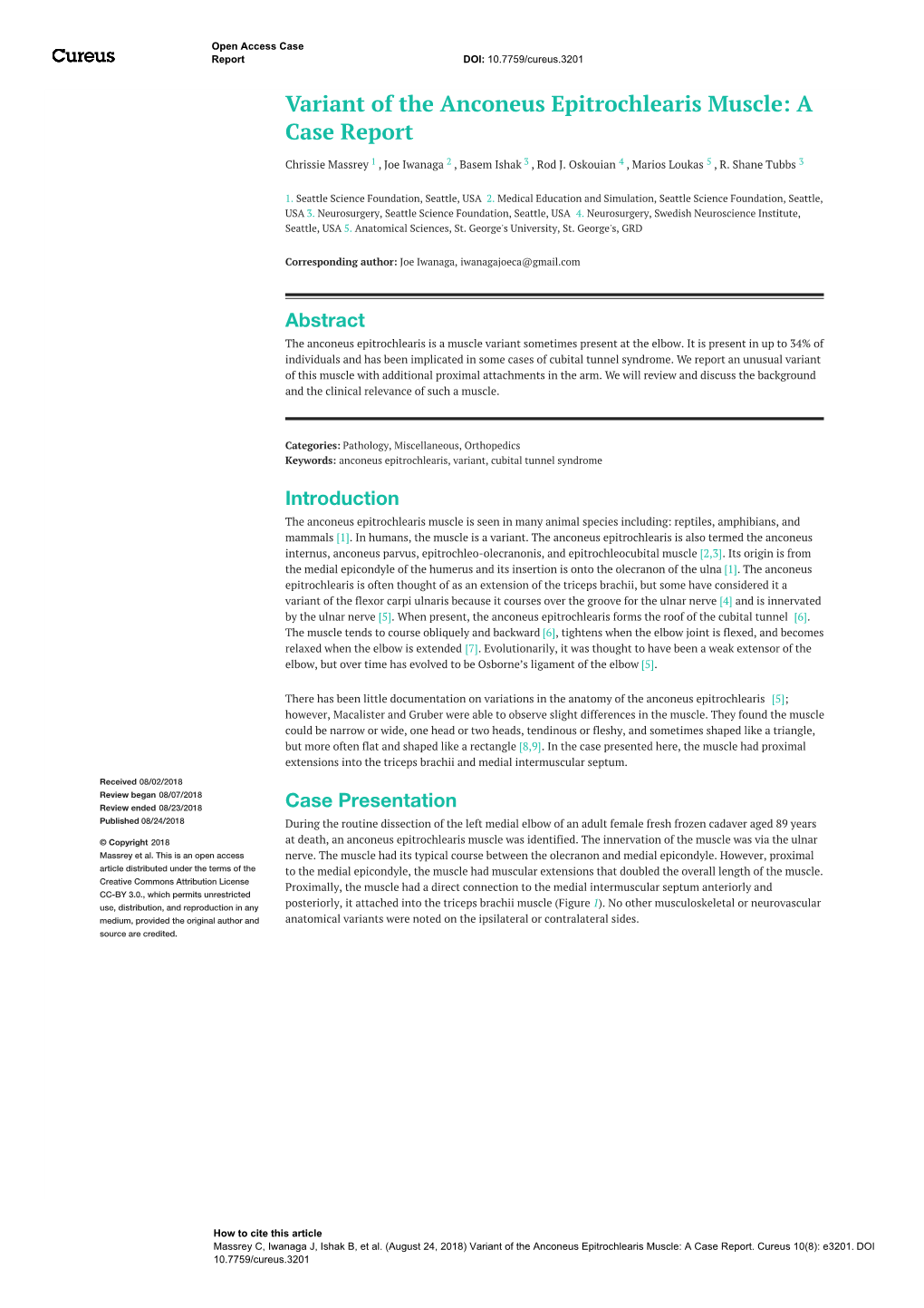 Variant of the Anconeus Epitrochlearis Muscle: a Case Report