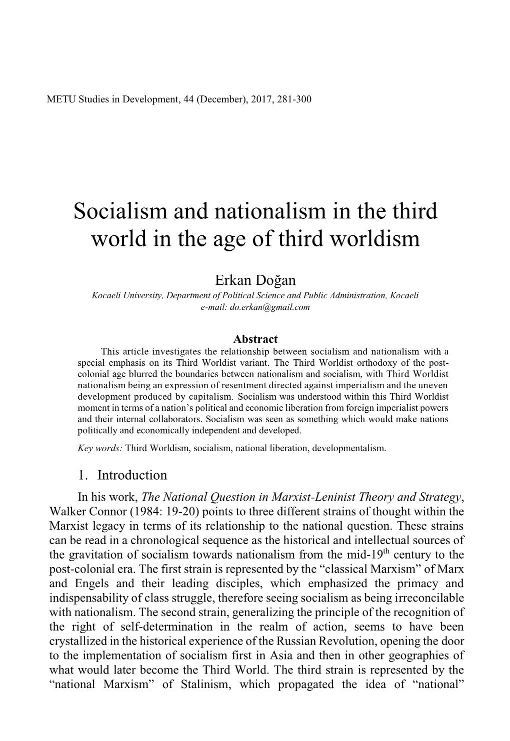 Socialism and Nationalism in the Third World in the Age of Third Worldism