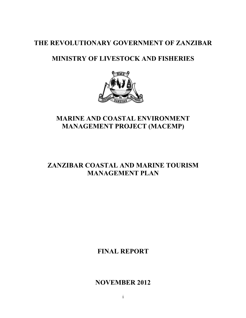 Zanzibar Costal and Marine Tourism Management Plan