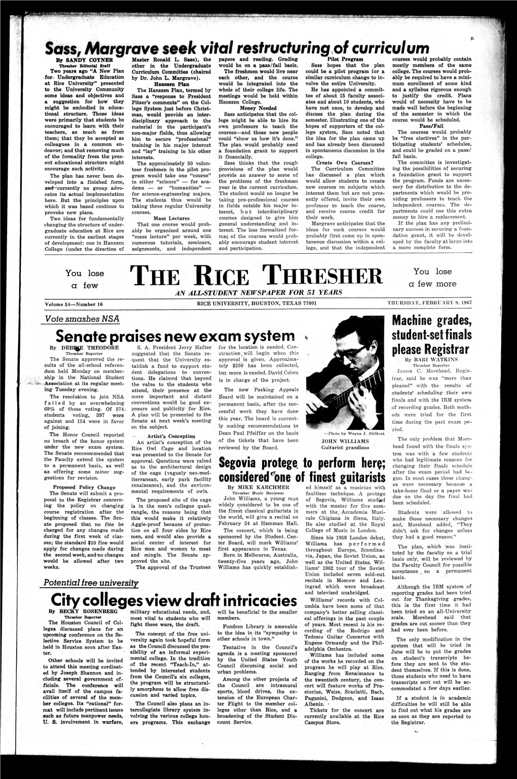 THE RICE THRESHER a Few More an ALL-STUDENT NEWSPAPER for 51 YEARS