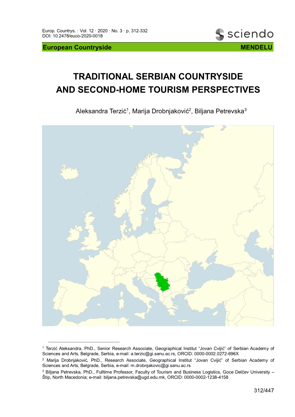 Traditional Serbian Countryside and Second-Home Tourism Perspectives
