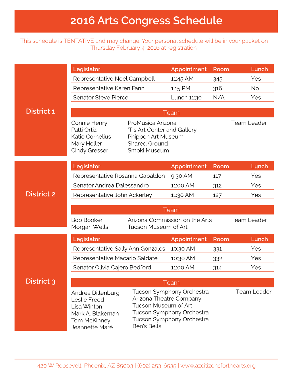 2016 Arts Congress Schedule