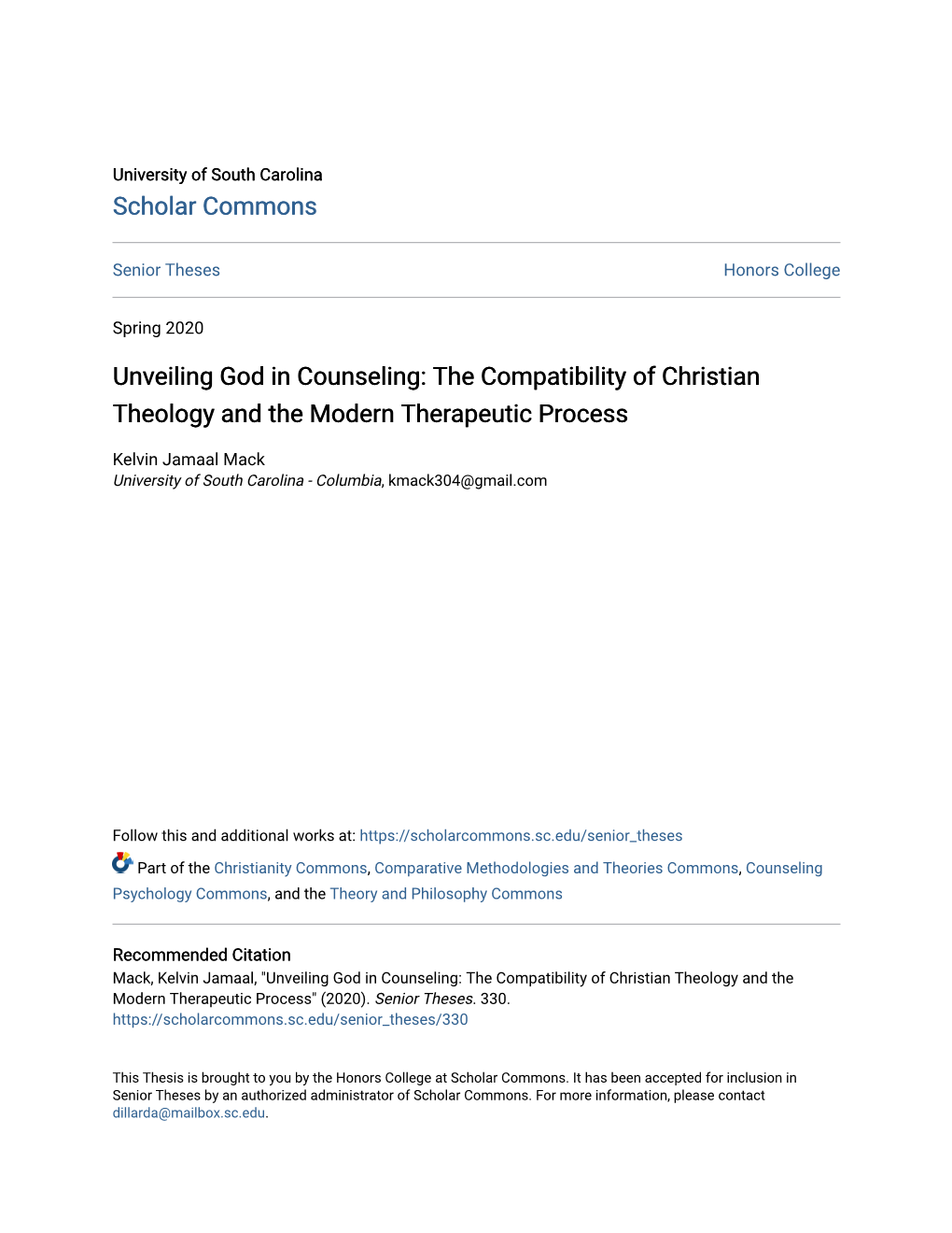 Unveiling God in Counseling: the Compatibility of Christian Theology and the Modern Therapeutic Process