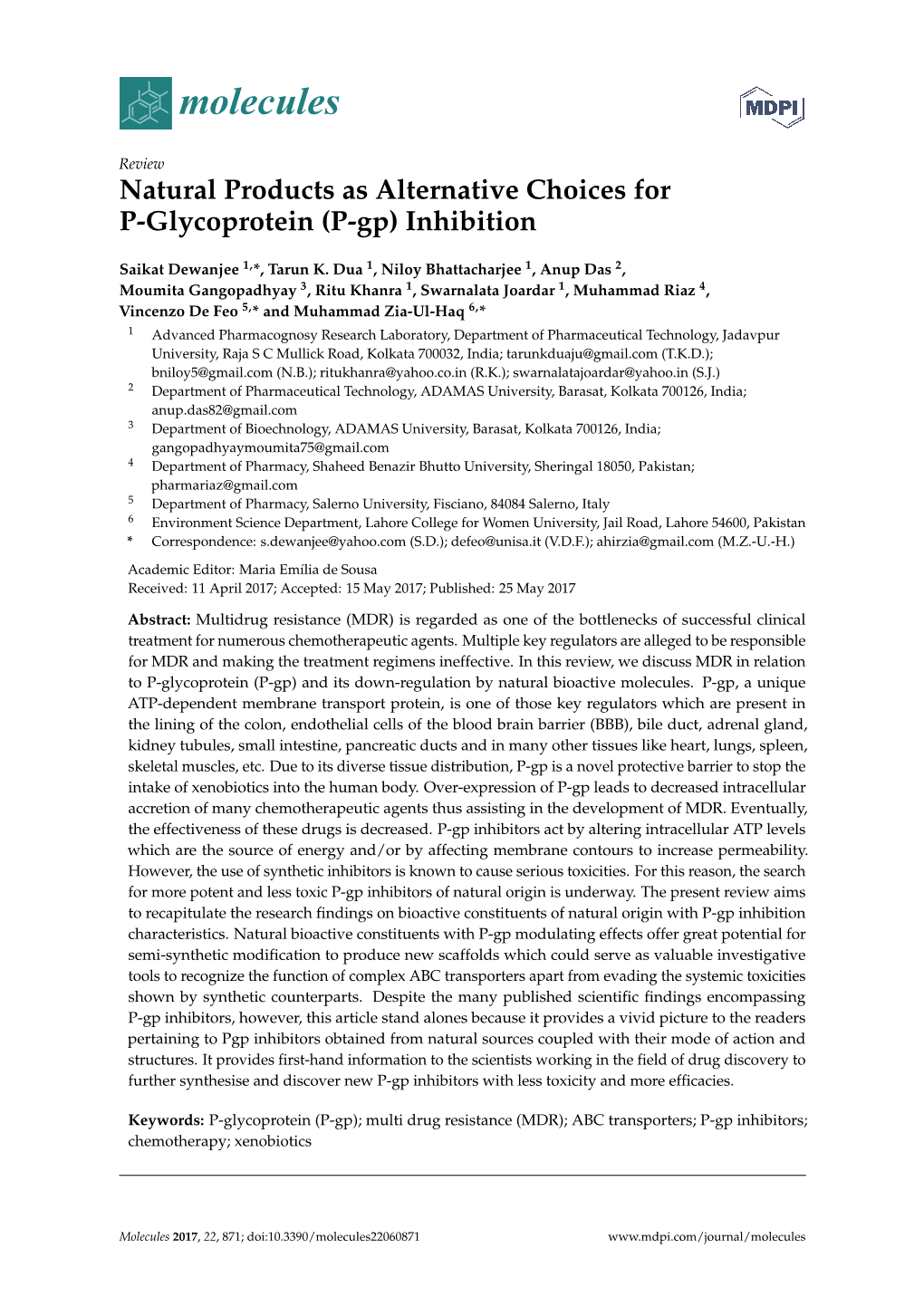 Natural Products As Alternative Choices for P-Glycoprotein (P-Gp) Inhibition